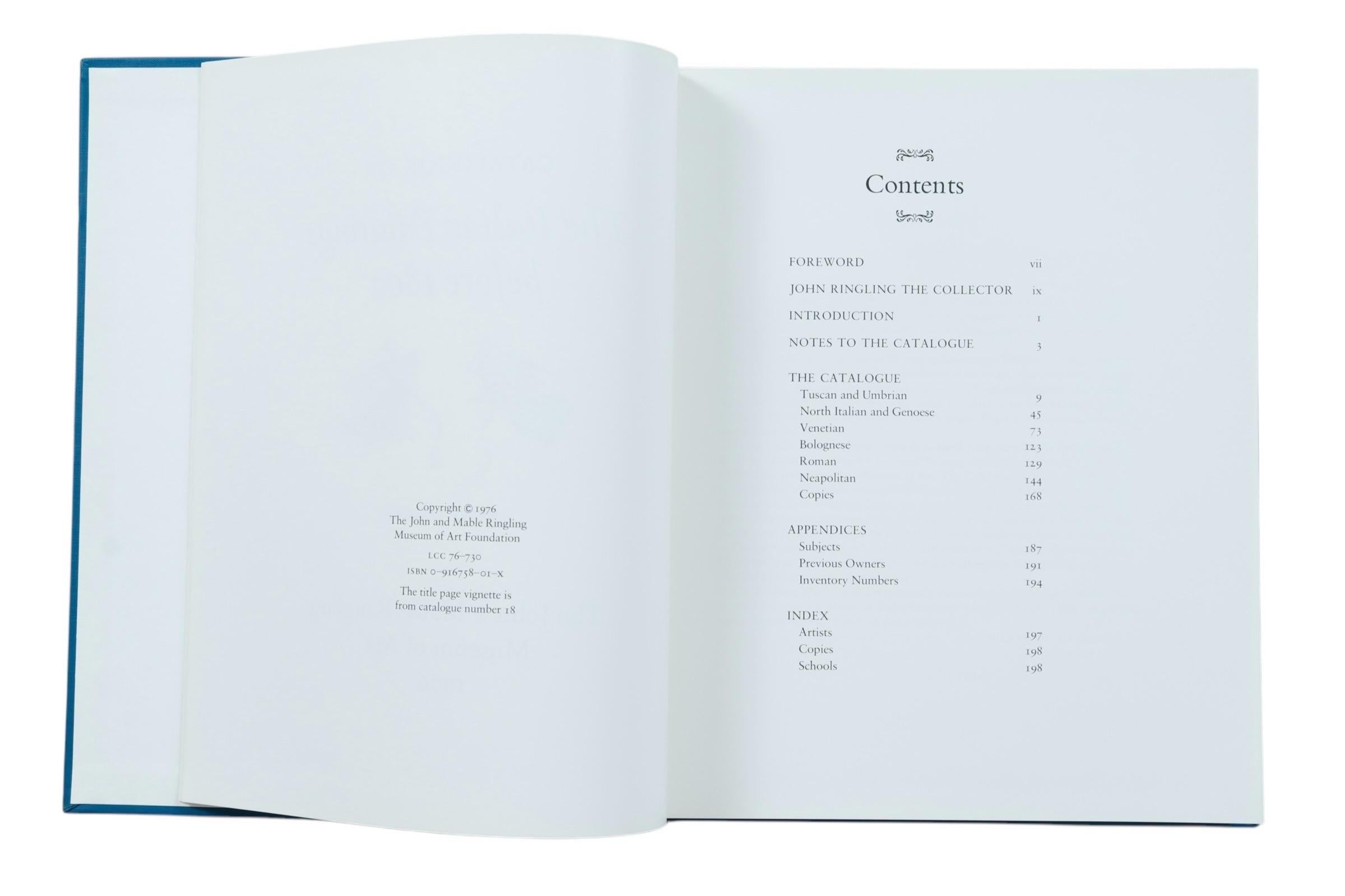 Les peintures italiennes avant 1800 au Ringling Museum of Art de Sarasota, en Floride, par Peter Tomory. Livre relié publié en 1976 par le John & Mable Ringling Museum of Art. Illustré, 198 pages.