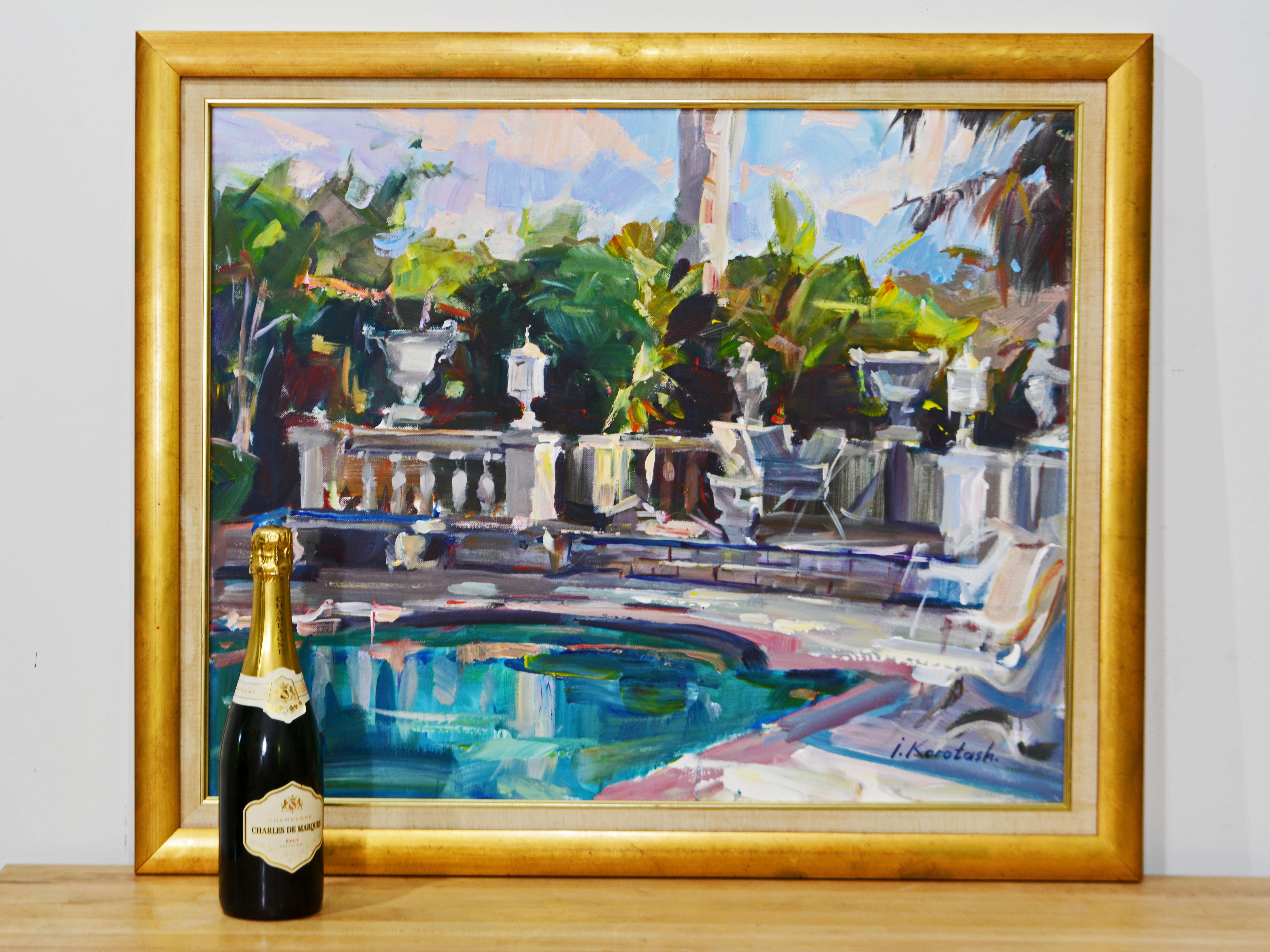 'The Italian Patio'
Original oil on canvas signed by Igor Korotash (b. in The Soviet Union 1957).
24 in. by 30 in. without frame, 28.75 in. x 34.5 in.including frame.
Provenance: The estate of art dealers and collectors Rolando and Lisa Anzardo,