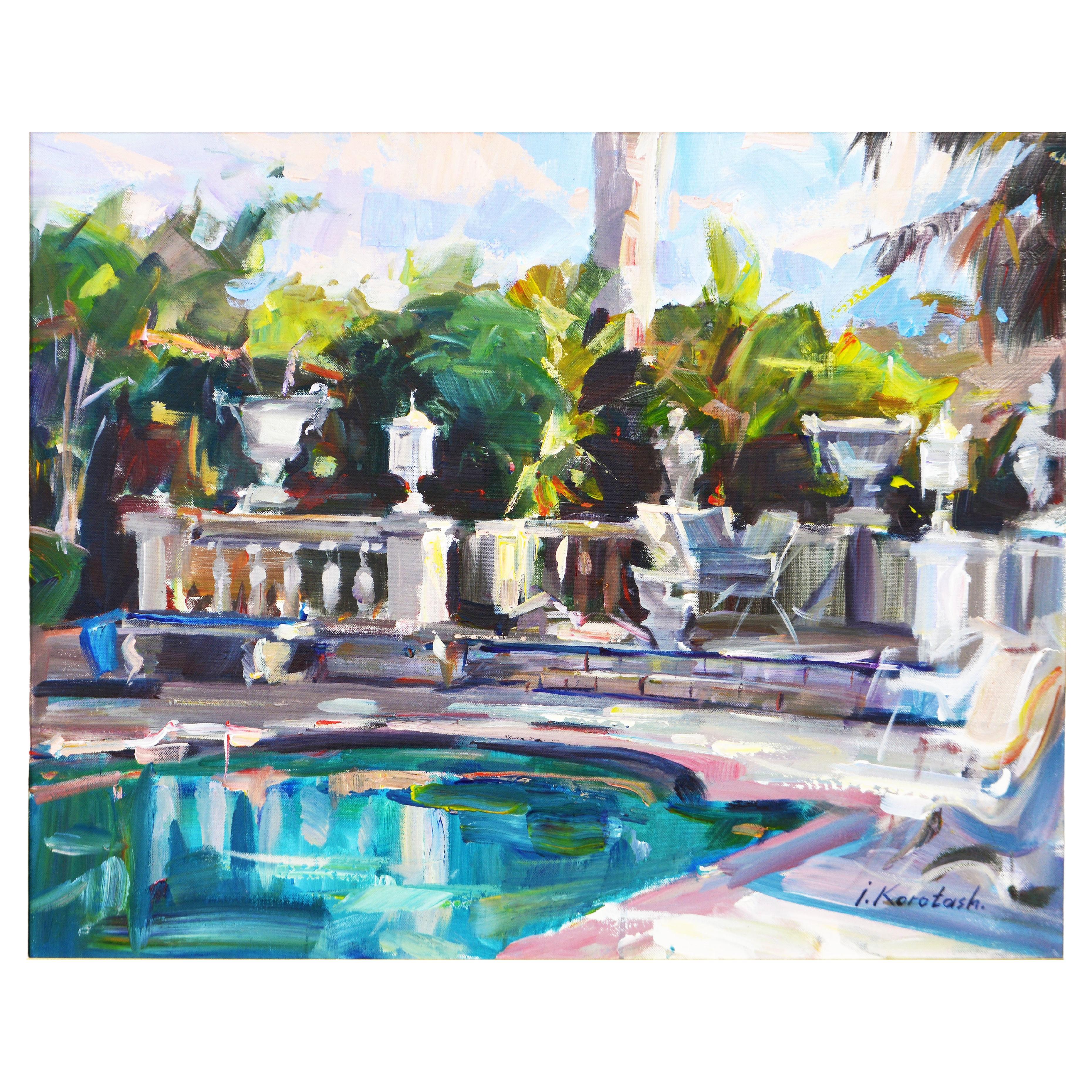 'The Italian Patio' Impressionist Style Work by Soviet American Igor Korotash For Sale