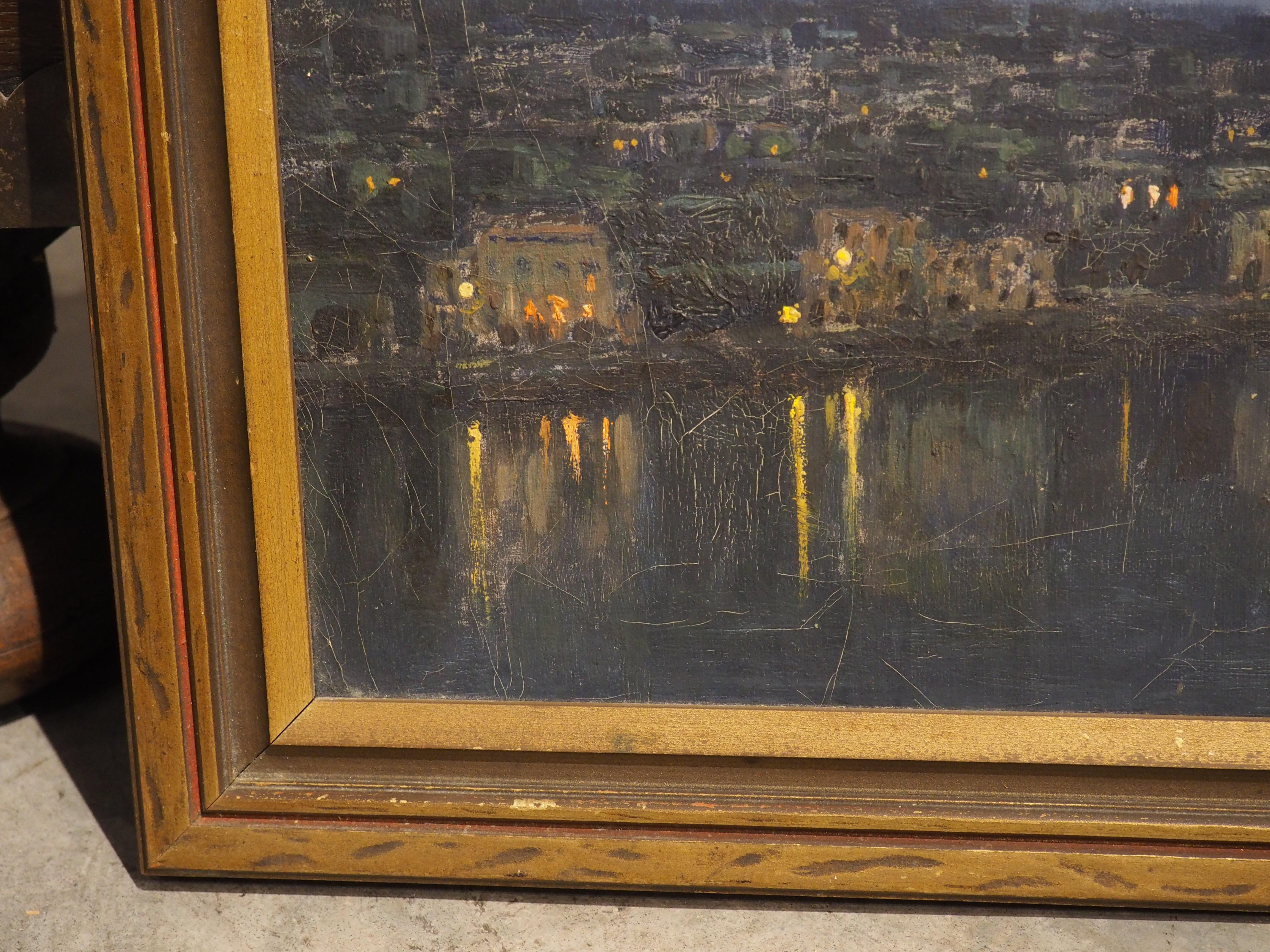 Hand-Painted The Italian Seaside at Night, Oil on Canvas Painting, Nicola Ascione (1870-1957) For Sale