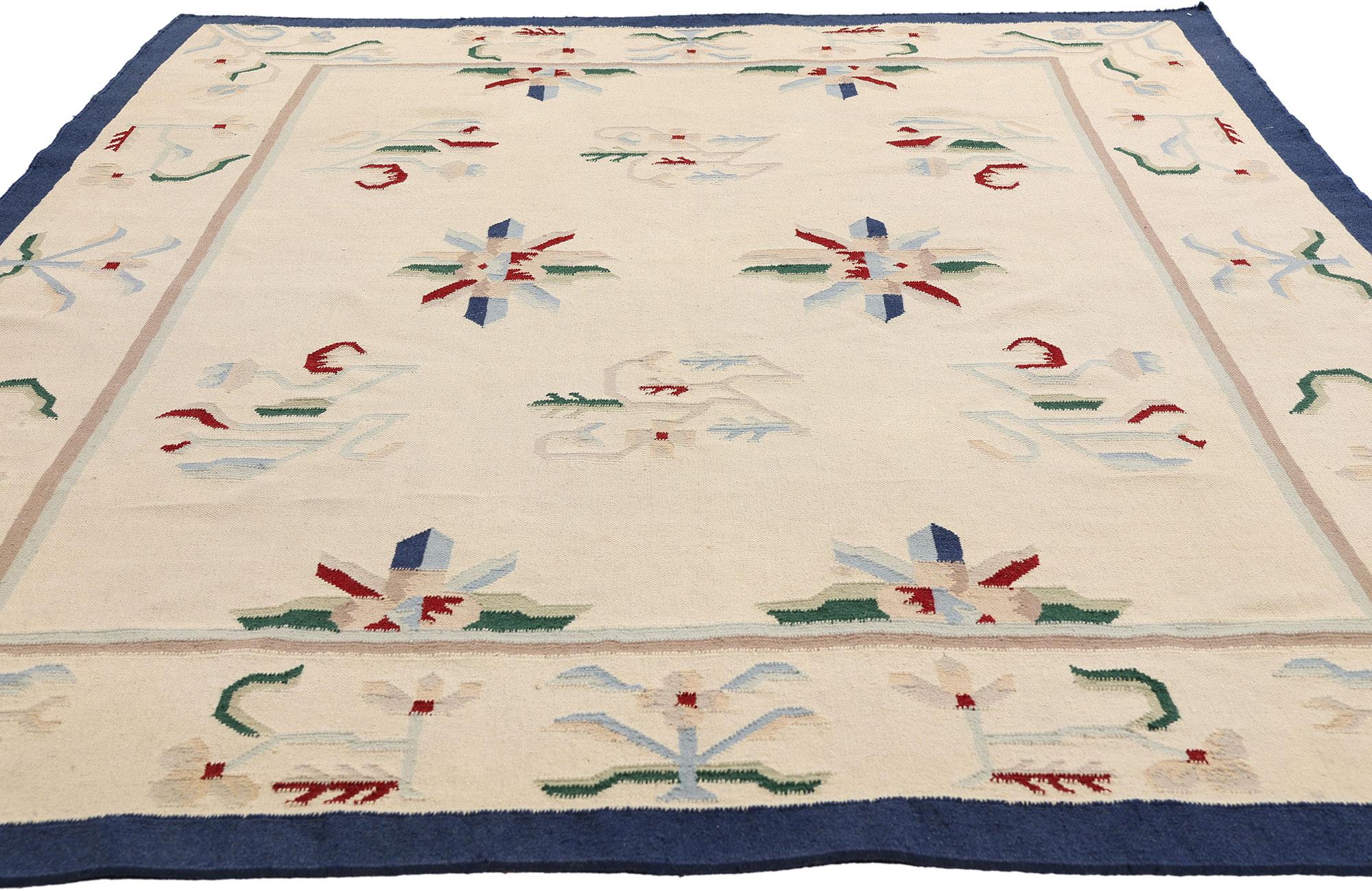 Aesthetic Movement The Ivory Abstraction: A Vintage Indian Dhurrie Rug of Mid-Century Elegance For Sale