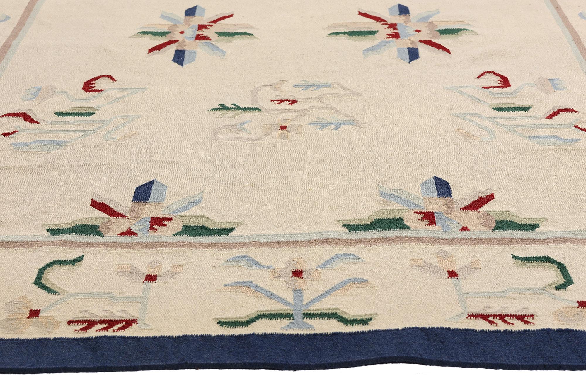 Hand-Woven The Ivory Abstraction: A Vintage Indian Dhurrie Rug of Mid-Century Elegance For Sale