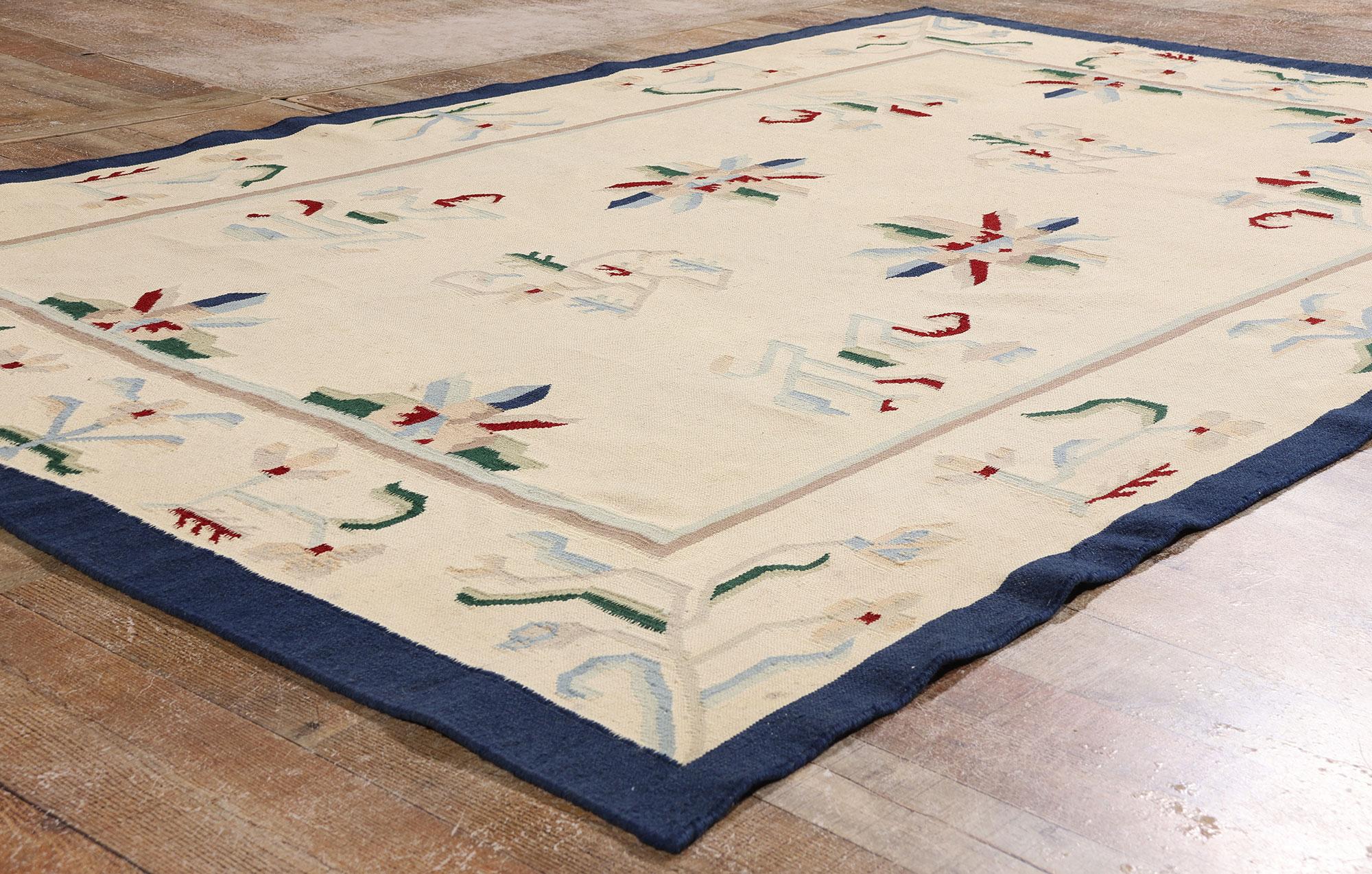 The Ivory Abstraction: A Vintage Indian Dhurrie Rug of Mid-Century Elegance For Sale 1