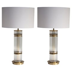 The Jackson Column Lamp hand made of Reeded Glass and Antique Brass