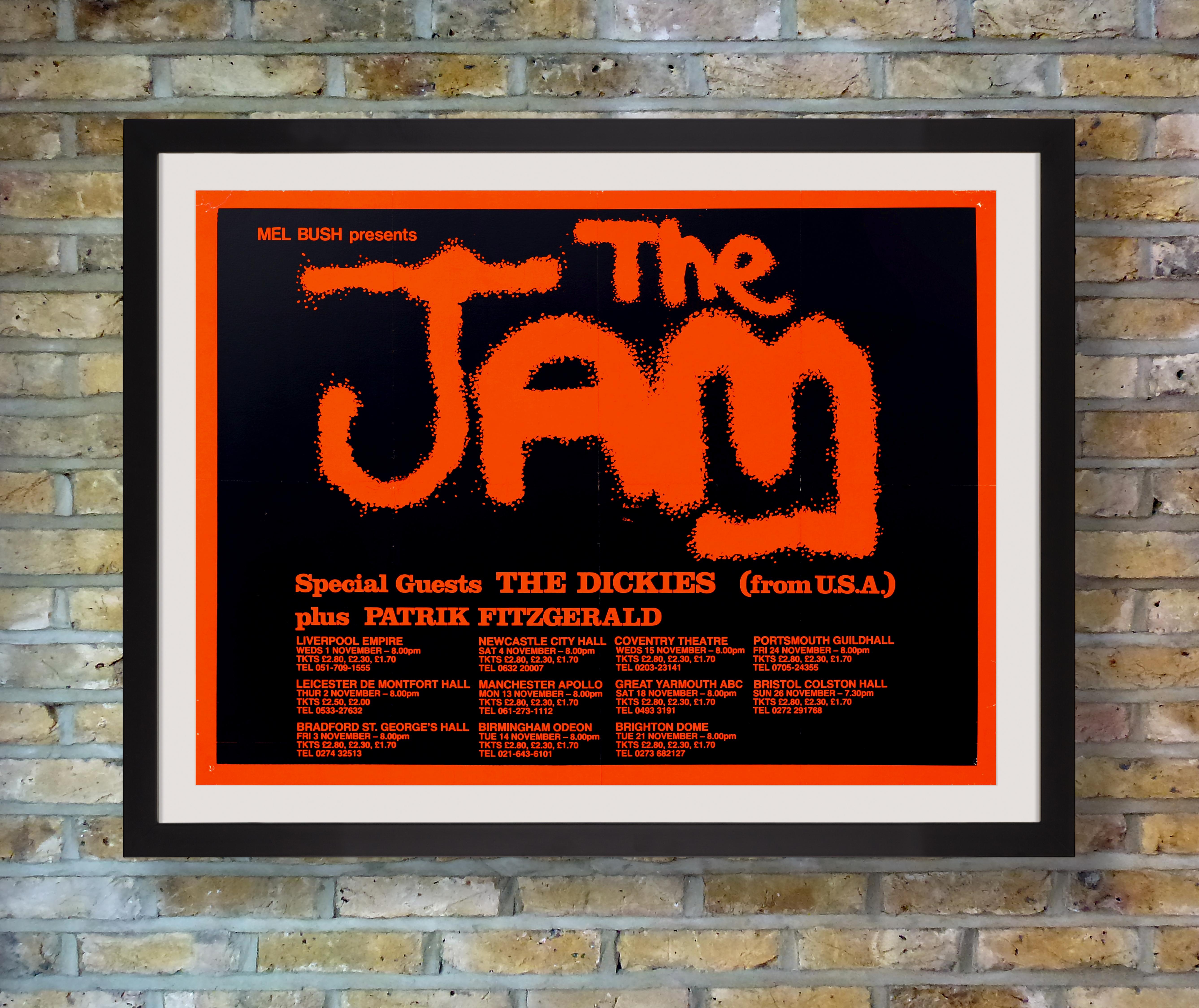 Ein seltenes originales Tourplakat für die 1978er UK Apocalypse Tour von The Jam, im Siebdruckverfahren in Schwarz auf leuchtendem Neonorange. Nach der Veröffentlichung ihres dritten Studioalbums 