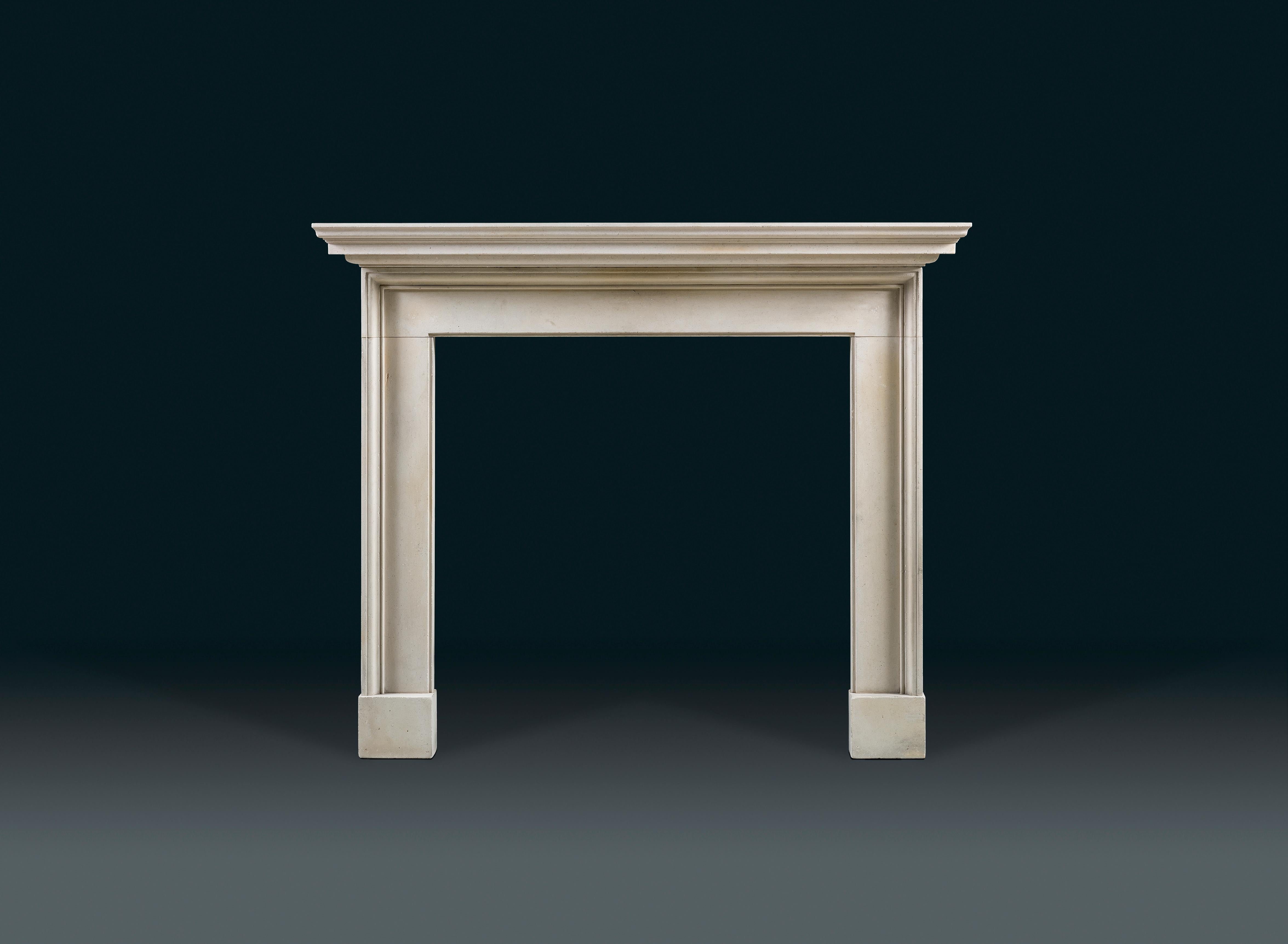 A simple, but well drawn and proportioned design based on an antique model. This chimney piece is ideal for any interior, modern or antique and features a tiered shelf, plain frieze and jambs which are offset by the moulded out grounds.