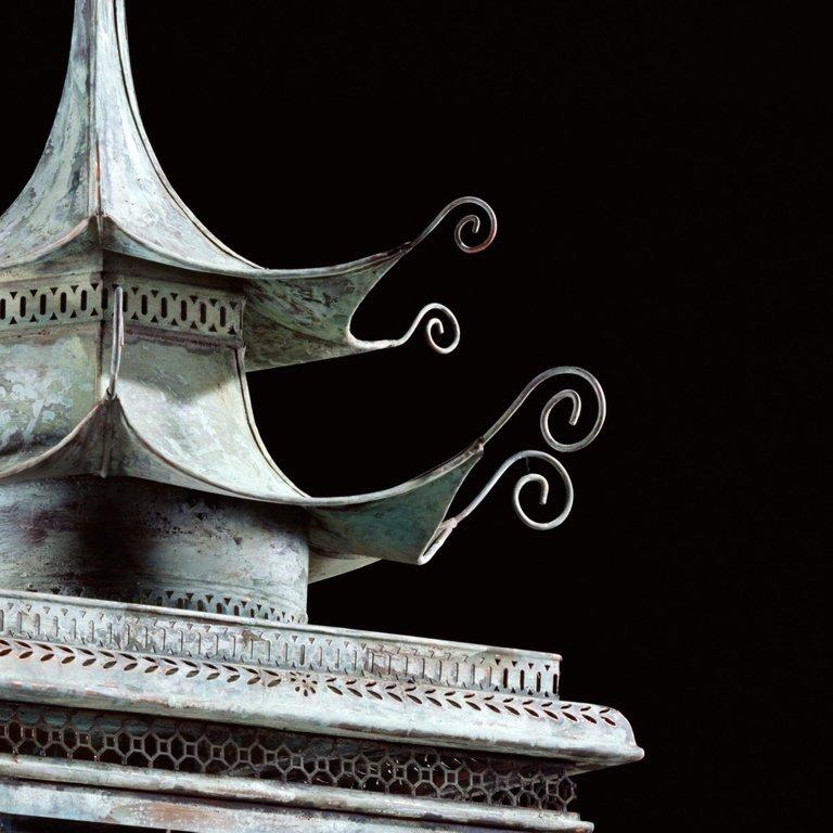 British Jamb Large Pagoda Lantern Georgian Chinnoiserie Hanging Light For Sale