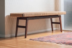 Jana Entry Bench, Danish Cord Version Walnut Mid-Century Modern Woven Jute