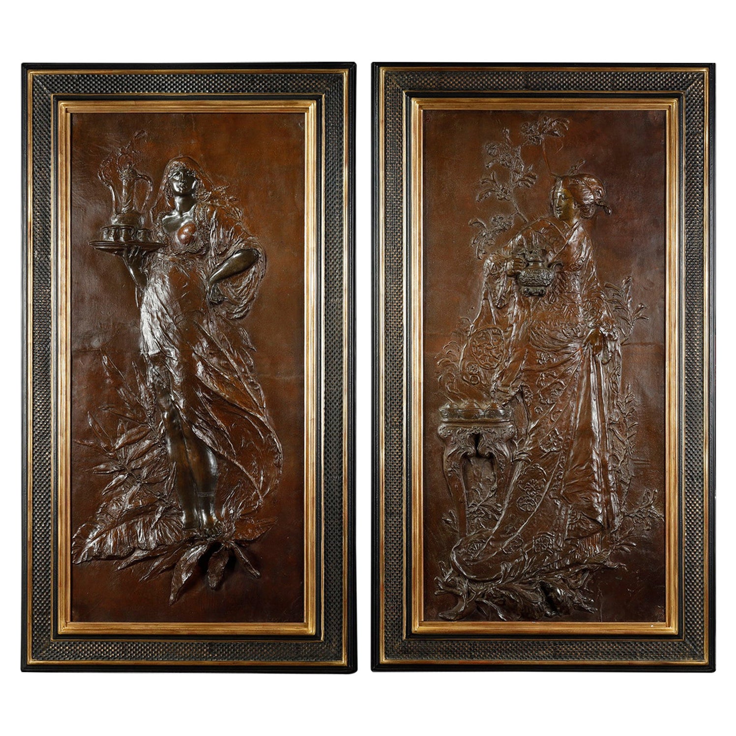 "the Japanese and the Oriental" Plaques, Attri. to L. Hottot, France, circa 1900