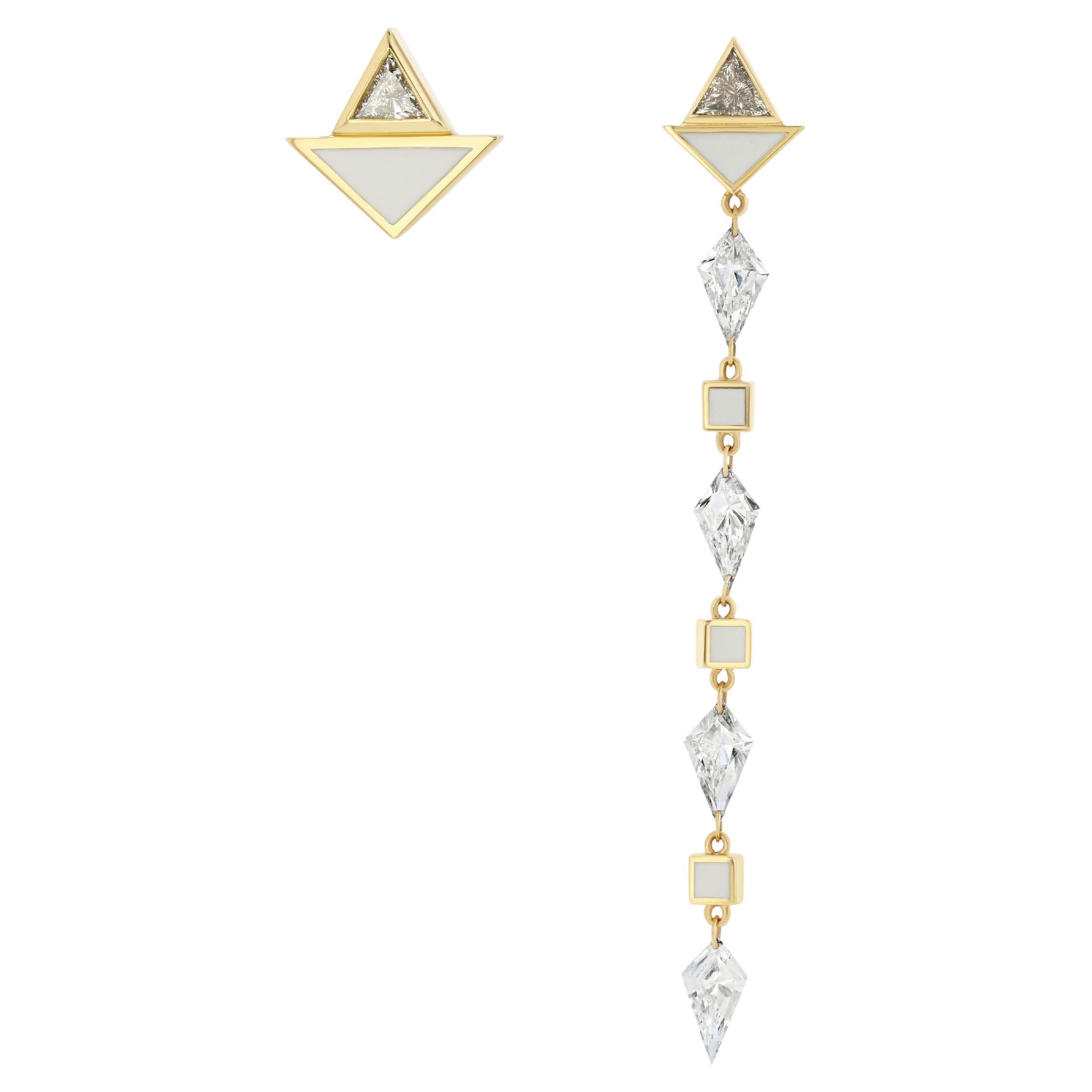 The Jaunty Cecil 4.5 Carat Diamond Kites, trillion cut 
enamel drop earrings For Sale