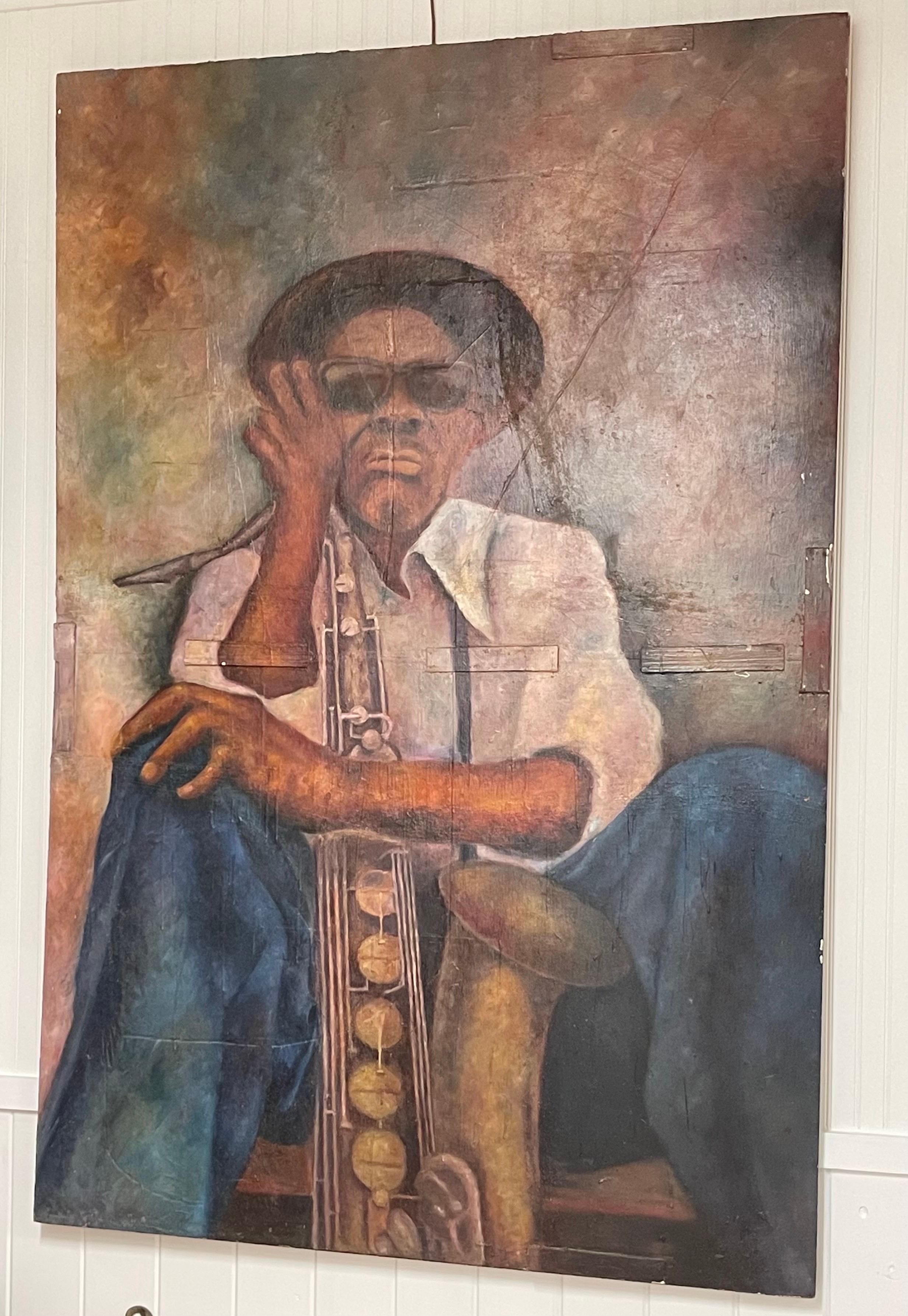 Wood Jazz Musician Original Large Oil Painting