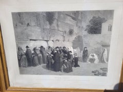 The Jews In Front Of Solomon's Wall, Framed Engraving, Alexandre Bida, 19th Cent