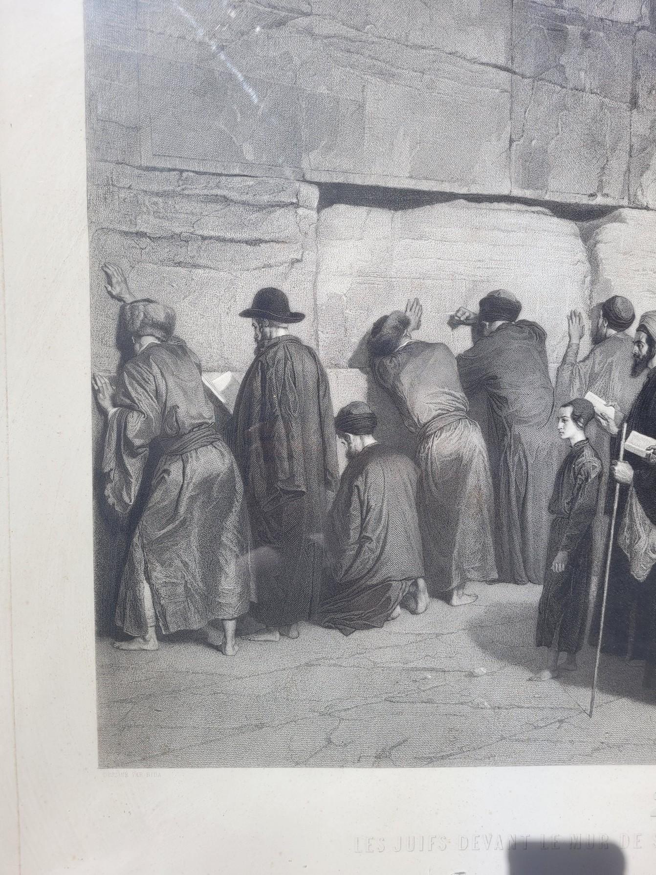 French The Jews In Front Of Solomon's Wall, Framed Engraving, Alexandre Bida, 19th Cent For Sale