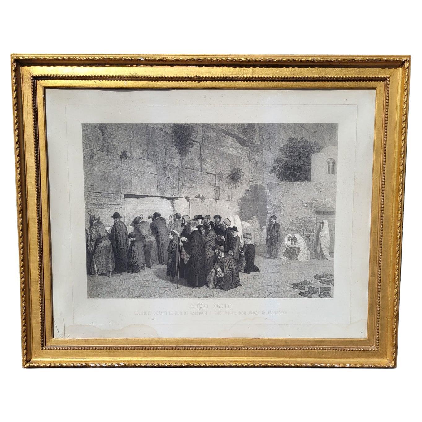 The Jews In Front Of Solomon's Wall, Framed Engraving, Alexandre Bida, 19th Cent