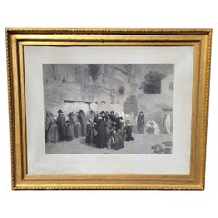 Les Juifs devant le mur de Solomon, gravure encadrée, Alexandre Bida, 19e siècle