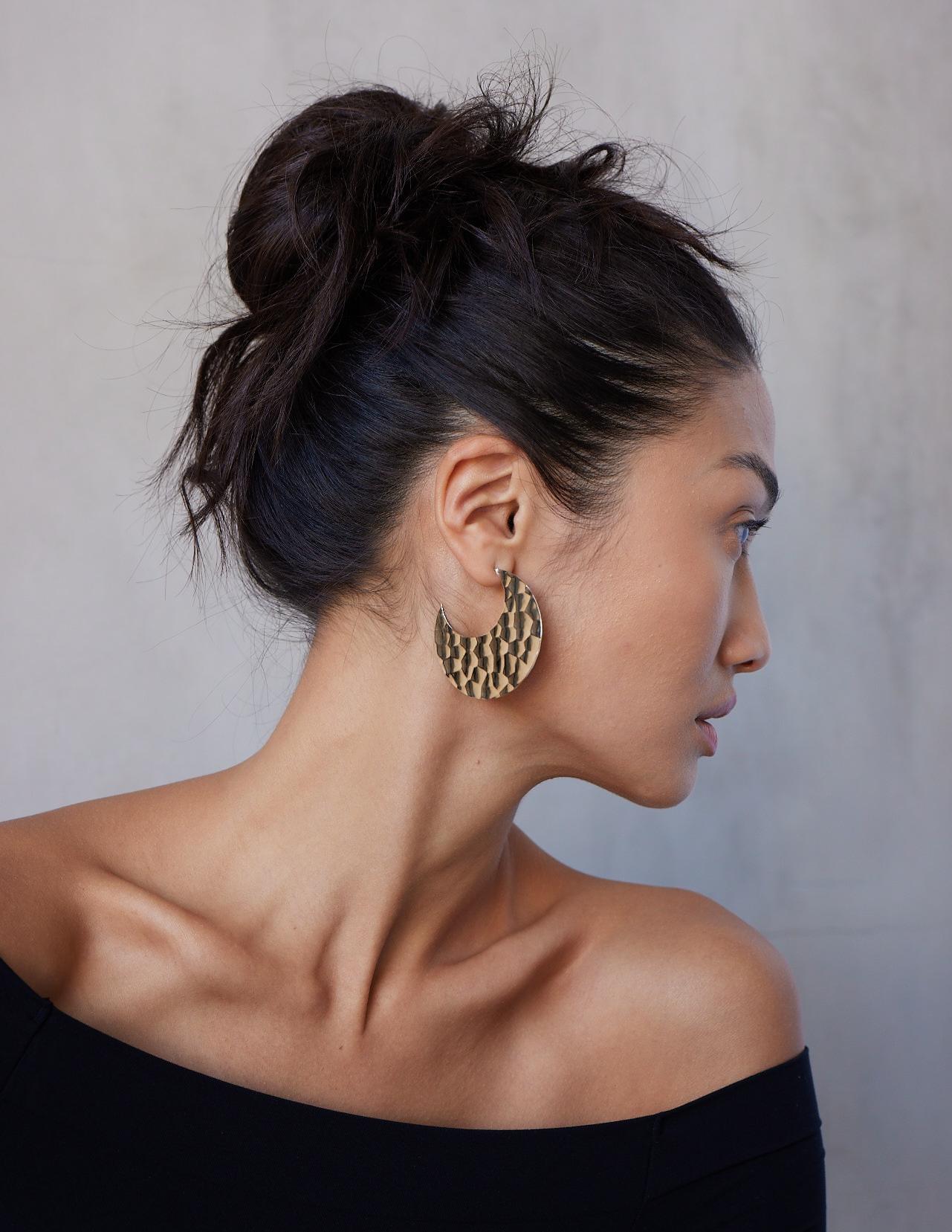 Large Hammered 14k Solid Yellow Gold Hoops 8