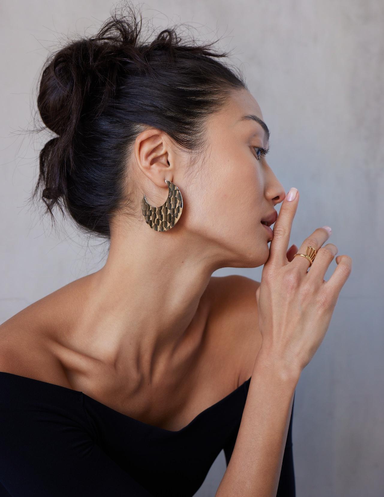 Large Hammered 14k Solid Yellow Gold Hoops 9