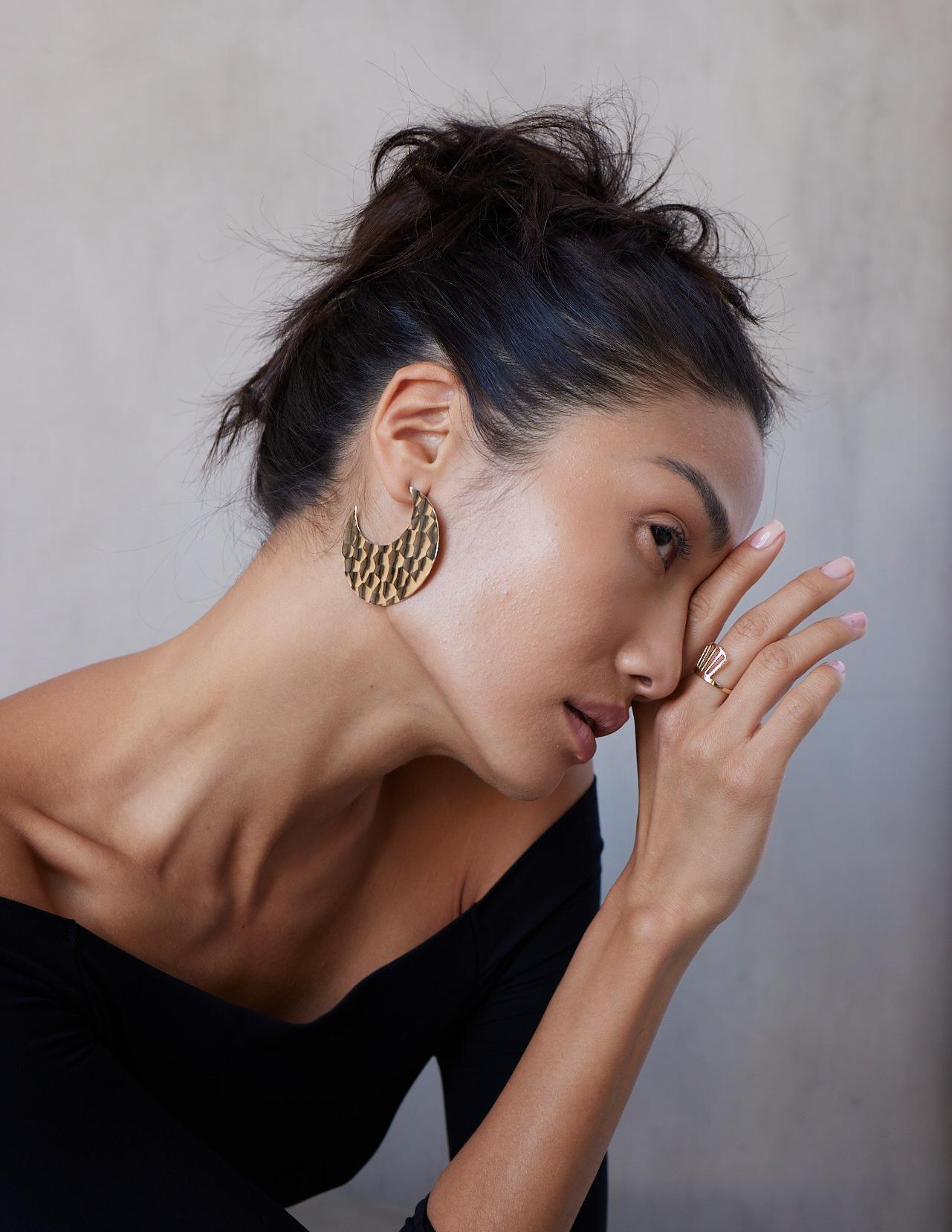 Large Hammered 14k Solid Yellow Gold Hoops 14