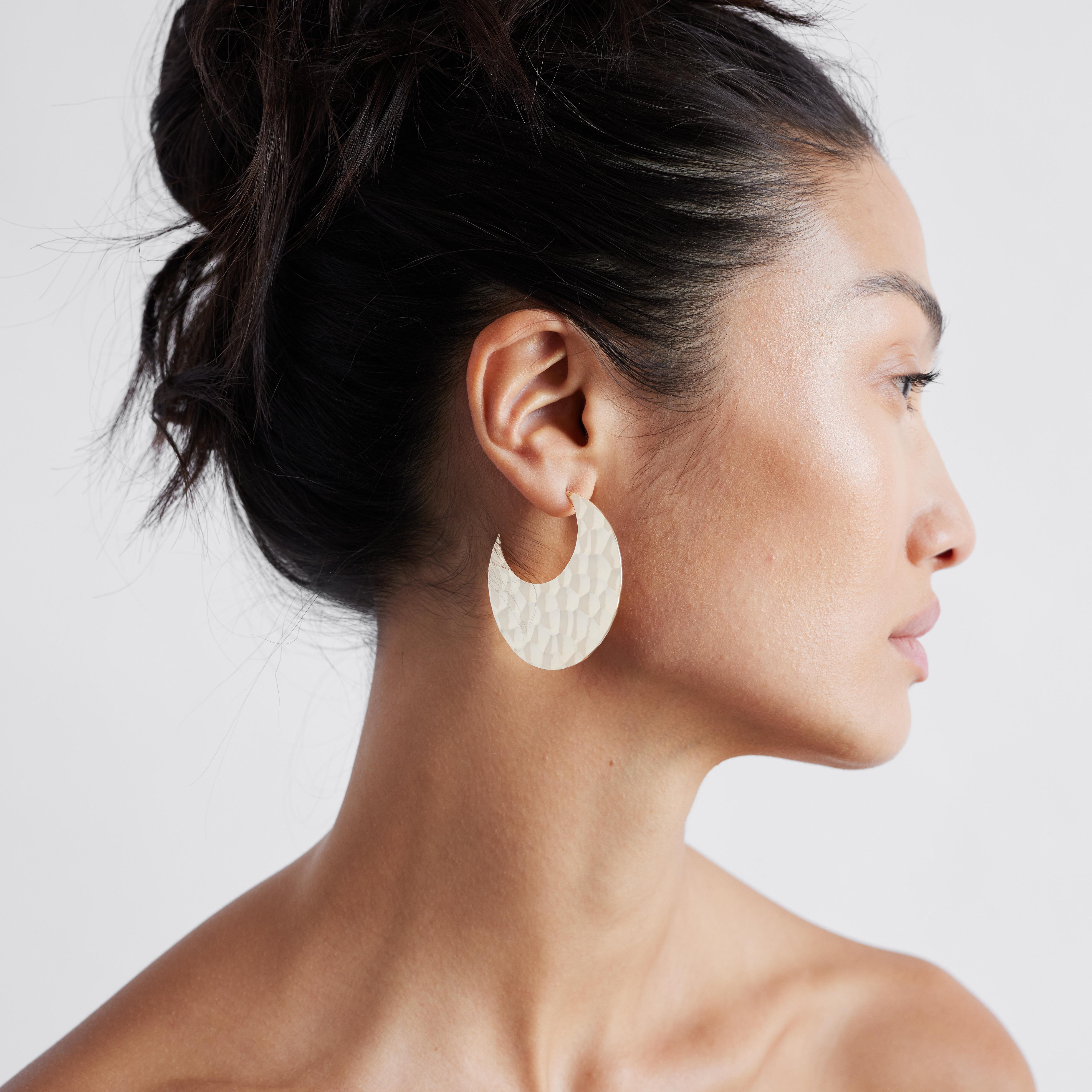Art Deco Large Hammered 14k Solid Yellow Gold Hoops