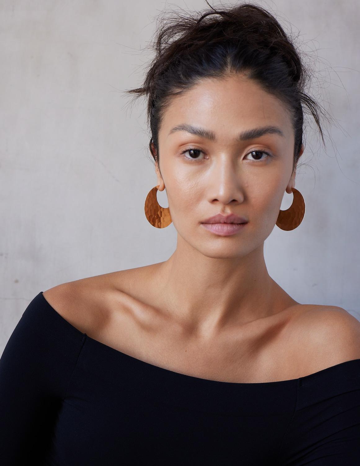 Large Hammered 14k Solid Yellow Gold Hoops 2