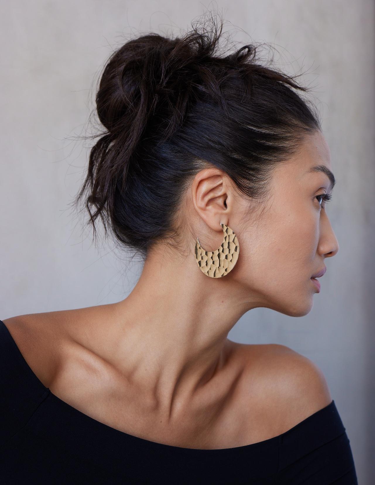 Large Hammered 14k Solid Yellow Gold Hoops 3