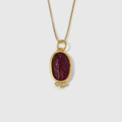 The Joy of Life, Roman Woman Intaglio, Carved Agate, Coin Charm Amulet 24kt Gold