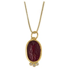 The Joy of Life, Roman Woman Intaglio, Carved Agate, Coin Charm Amulet 24kt Gold