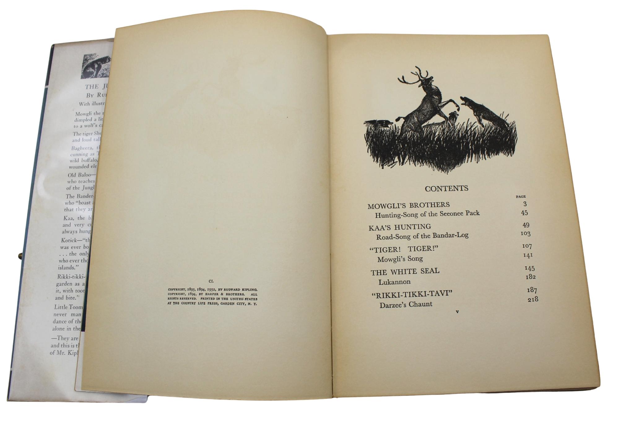 Paper The Jungle Book by Rudyard Kipling, Illustrated by Kurt Wiese, 1938 For Sale