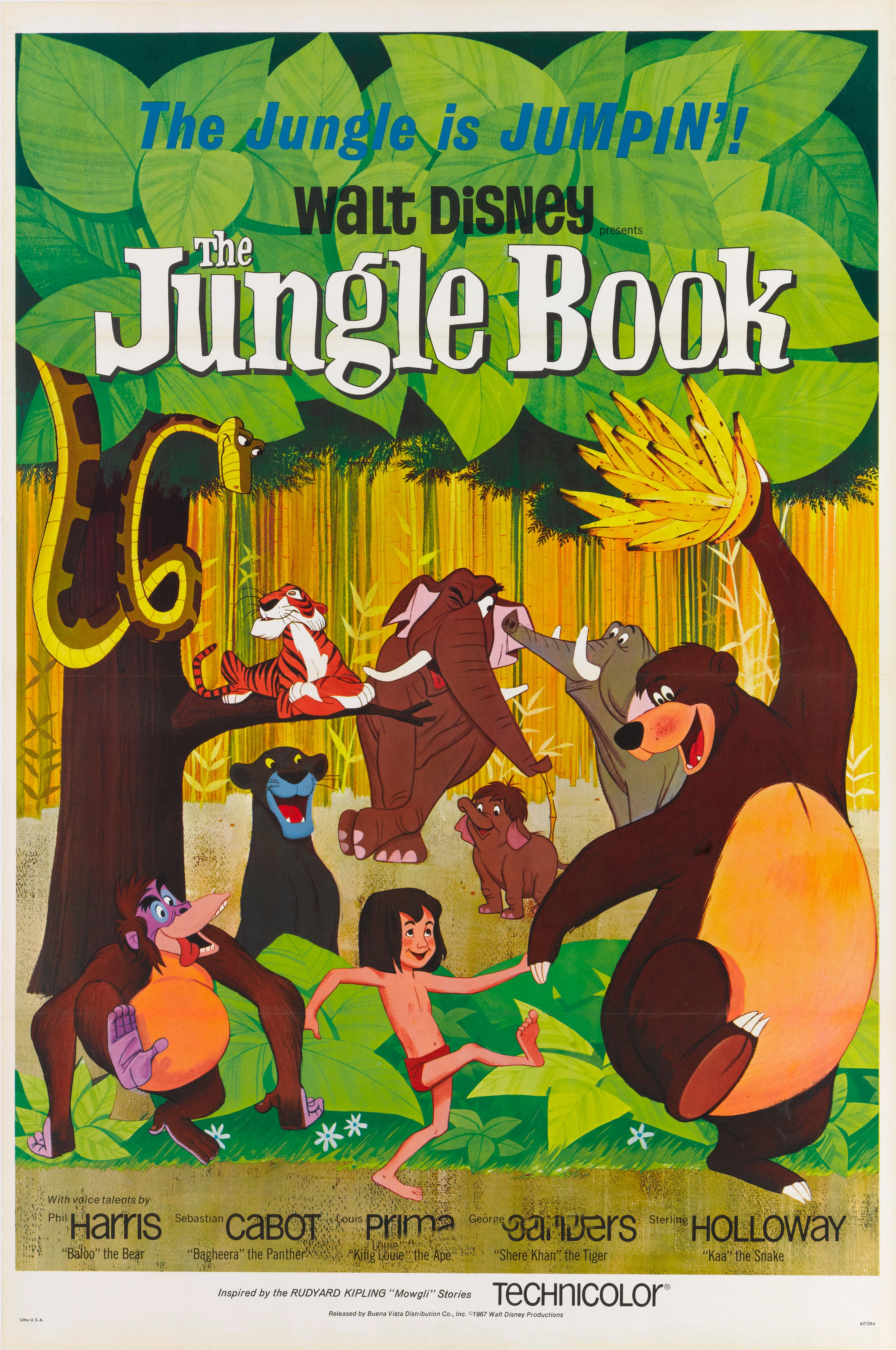 Original US film poster (41 x 27 in. (104 x 69 cm). 
This poster would have been used in American cinemas to advertise Disney's classic animation in 1967.
The film featured the famous song The Bare Necessities by Terry Gilkyson.
This poster has