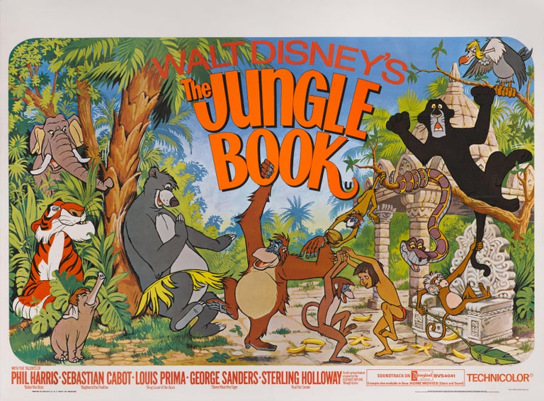 Original British film poster for Disney's Classic animation in 1967.
This charming artwork was only used for the 1975 re-release of the film.
The film featured the famous song the bare necessities by Terry Gilkyson.
This poster has been