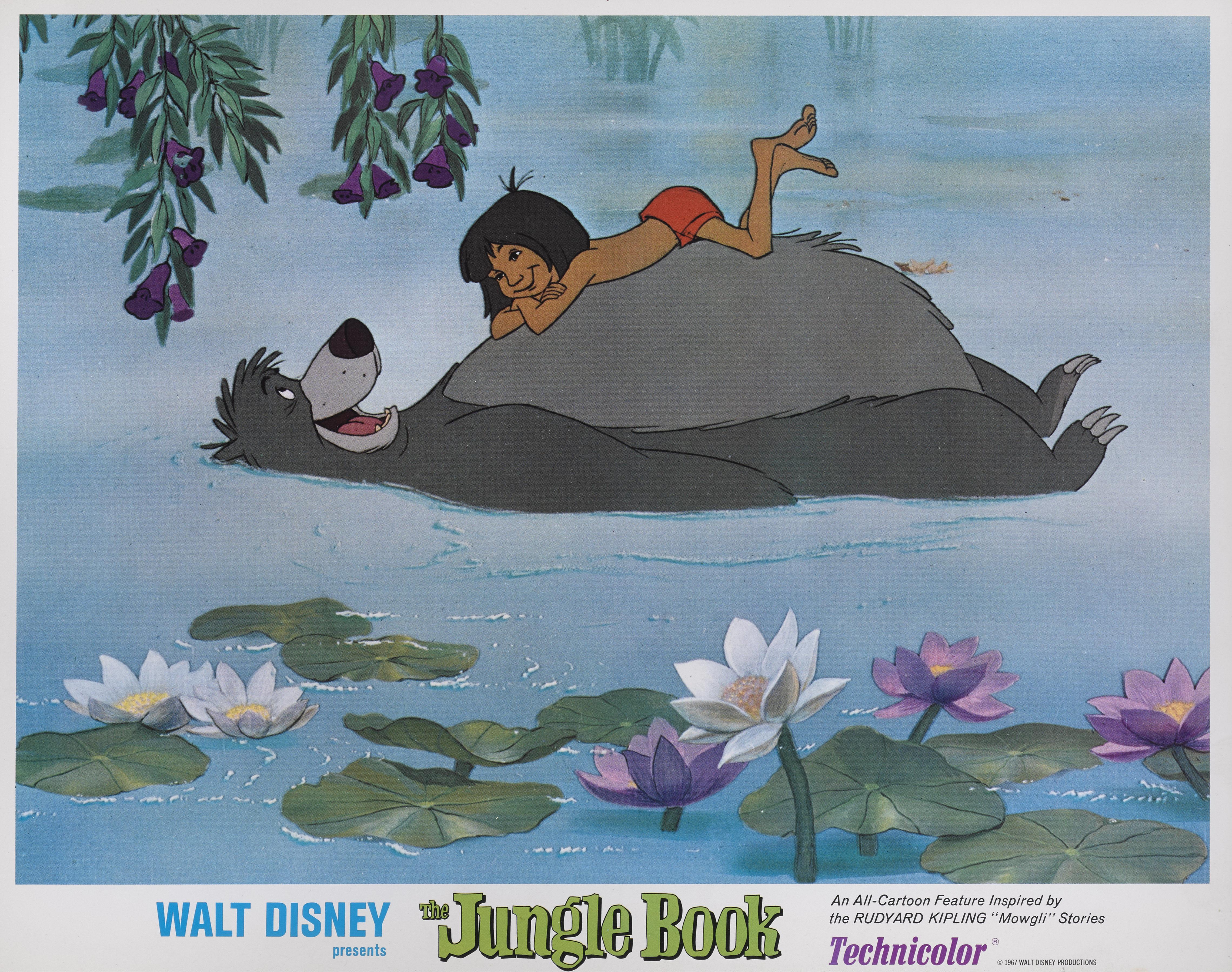 Original US Lobby card used in American cinemas to advertise Disney's classic animation in 1967.
The film featured the famous song The Bare Necessities by Terry Gilkyson.
This lobby card is framed in a Sapele wood frame with acid free card mounts