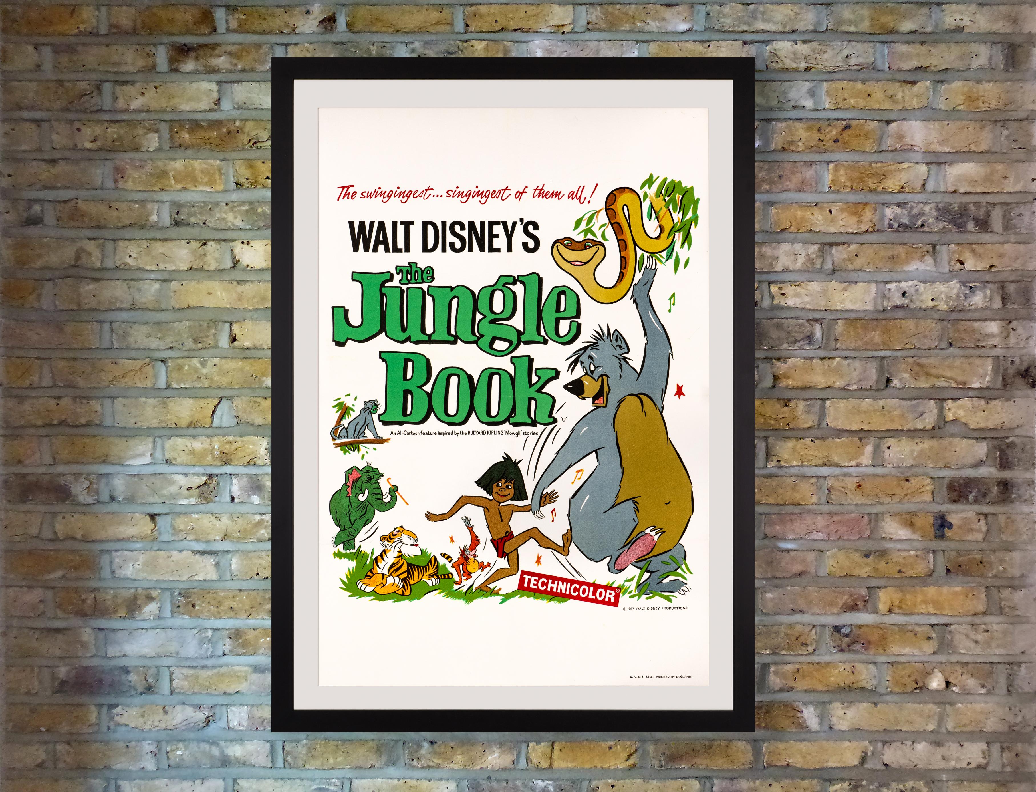 An incredibly rare and charming British Double Crown poster for the 1967 Walt Disney animated classic 'The Jungle Book,' based on Rudyard Kipling's 1894 book of the same name, and the last Disney feature to be produced under Walt's supervision. The