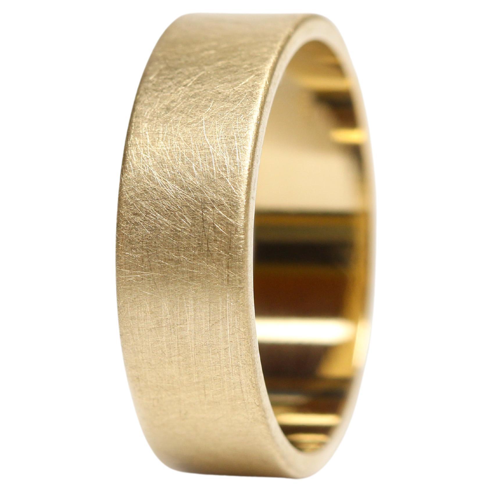 For Sale:  The Kaler: 14K Yellow Gold Flat Etched Comfort Fit Wedding Band