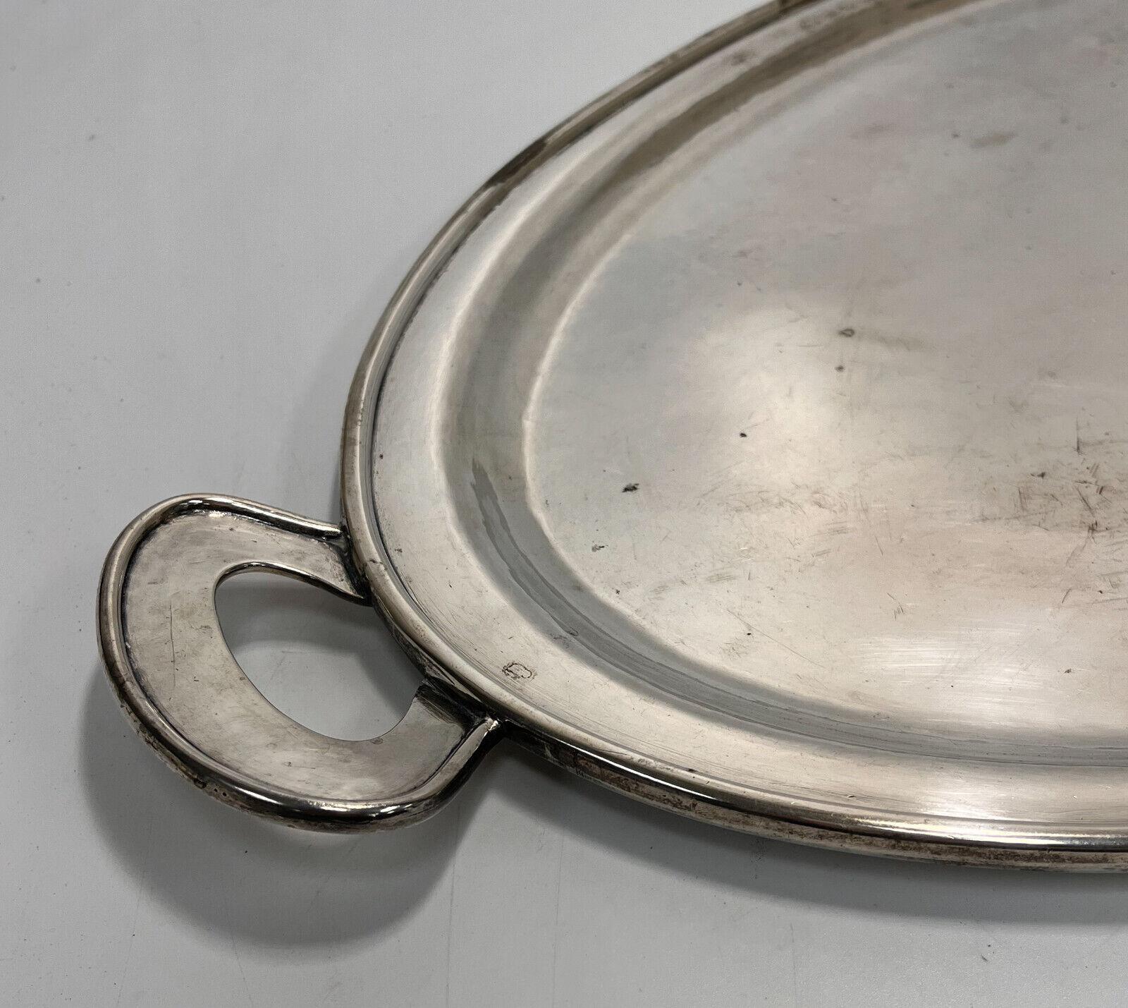  The Kalo Shops Sterling Silver Hand Wrought Handled Oval Serving Tray #208 c191 In Good Condition For Sale In Gardena, CA