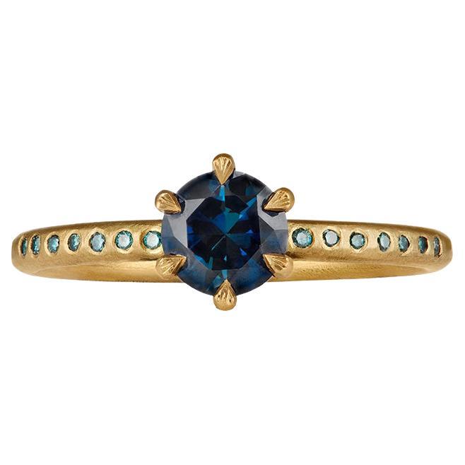 The Kavi Ethical Engagement Ring 0.75 Parti Sapphire 18ct Fairmined Gold For Sale