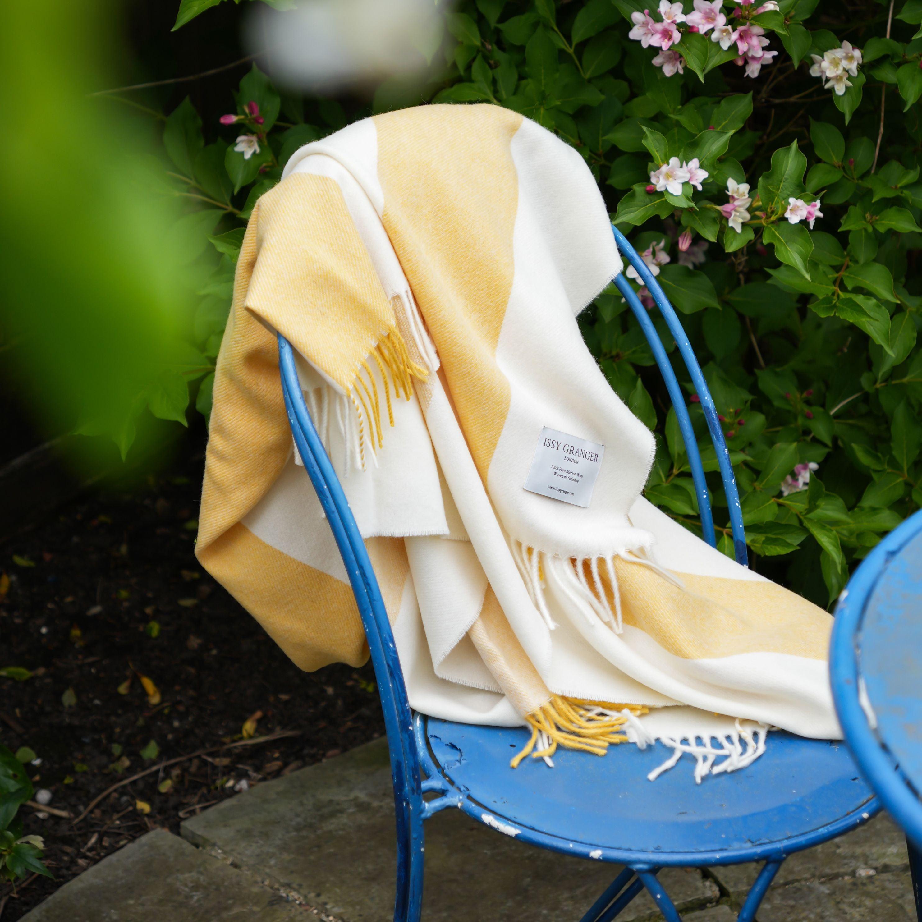 Organic Modern The Keats Merino Lambswool Yellow Throw / Blanket For Sale