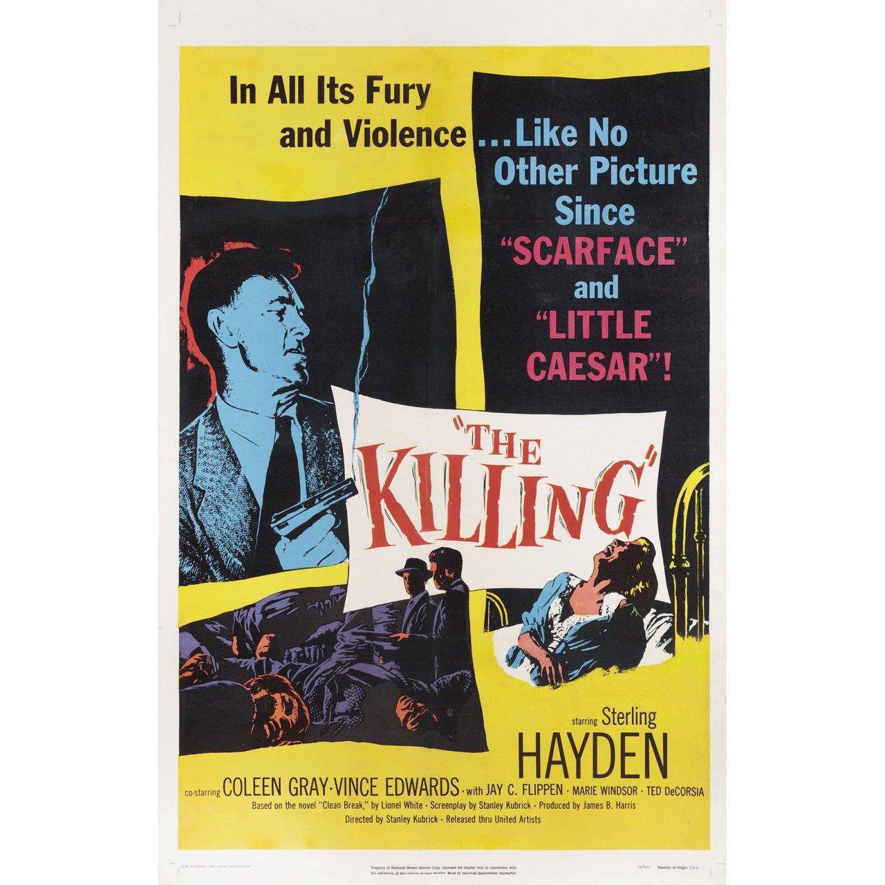 Affiche originale de 1956 pour le film The Killing réalisé par Stanley Kubrick avec Sterling Hayden / Coleen Gray / Vince Edwards / A.C. Flippen. En bon état, avec un dos en lin. Cette affiche a été professionnellement doublée de lin. Veuillez noter