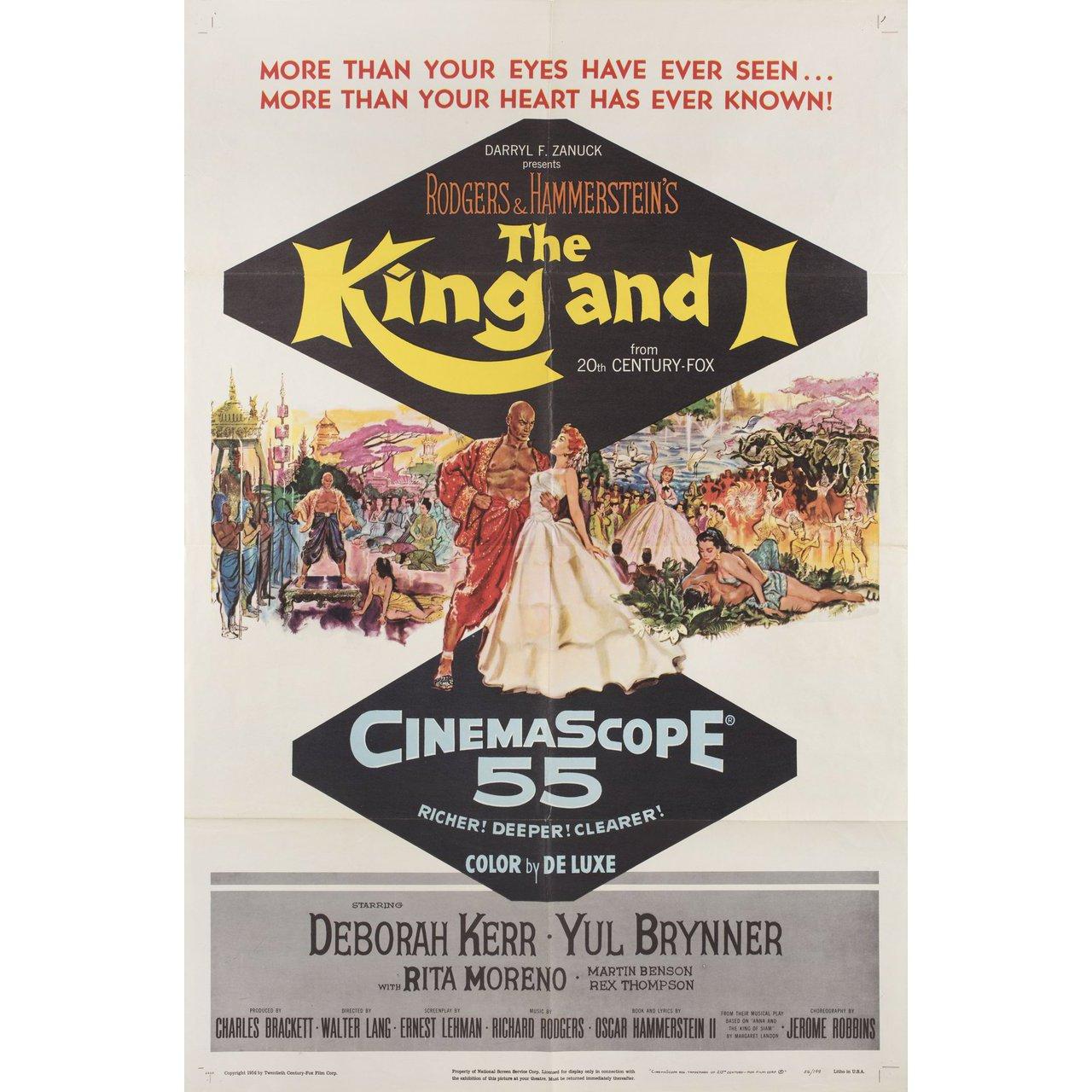Original 1956 U.S. one sheet poster for the film The King and I directed by Walter Lang with Deborah Kerr / Yul Brynner / Rita Moreno / Martin Benson. Very Good condition, folded with pinholes & tears. Many original posters were issued folded or
