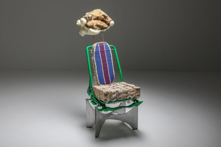 Belgian 'The King of Tiébélé' Assemblage Chair, with Backrest from Tiébélé, Lionel Jadot For Sale