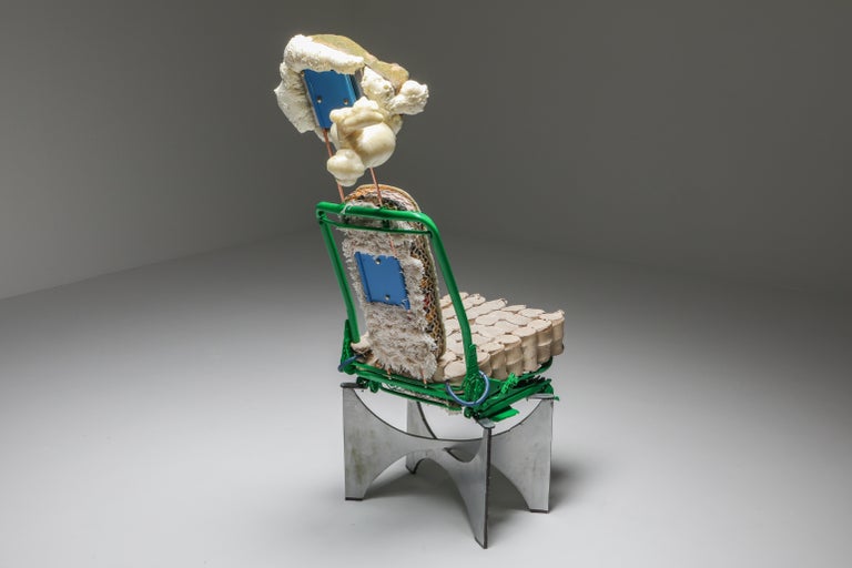 Contemporary 'The King of Tiébélé' Assemblage Chair, with Backrest from Tiébélé, Lionel Jadot For Sale
