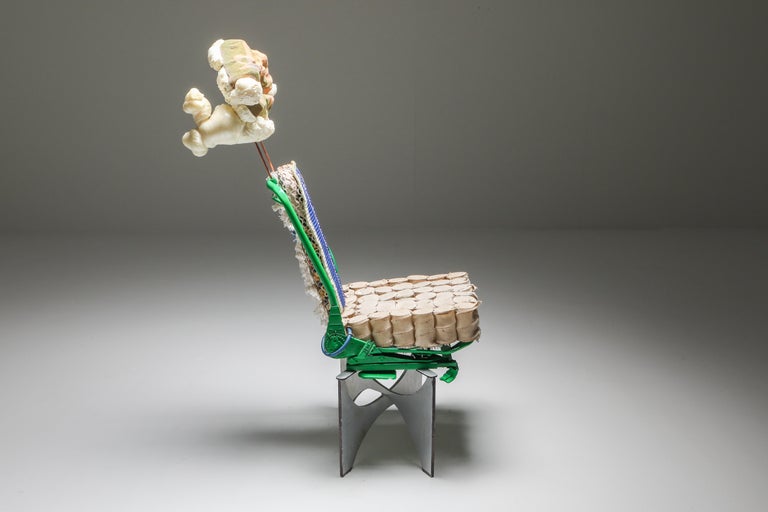 'The King of Tiébélé' Assemblage Chair, with Backrest from Tiébélé, Lionel Jadot For Sale 2