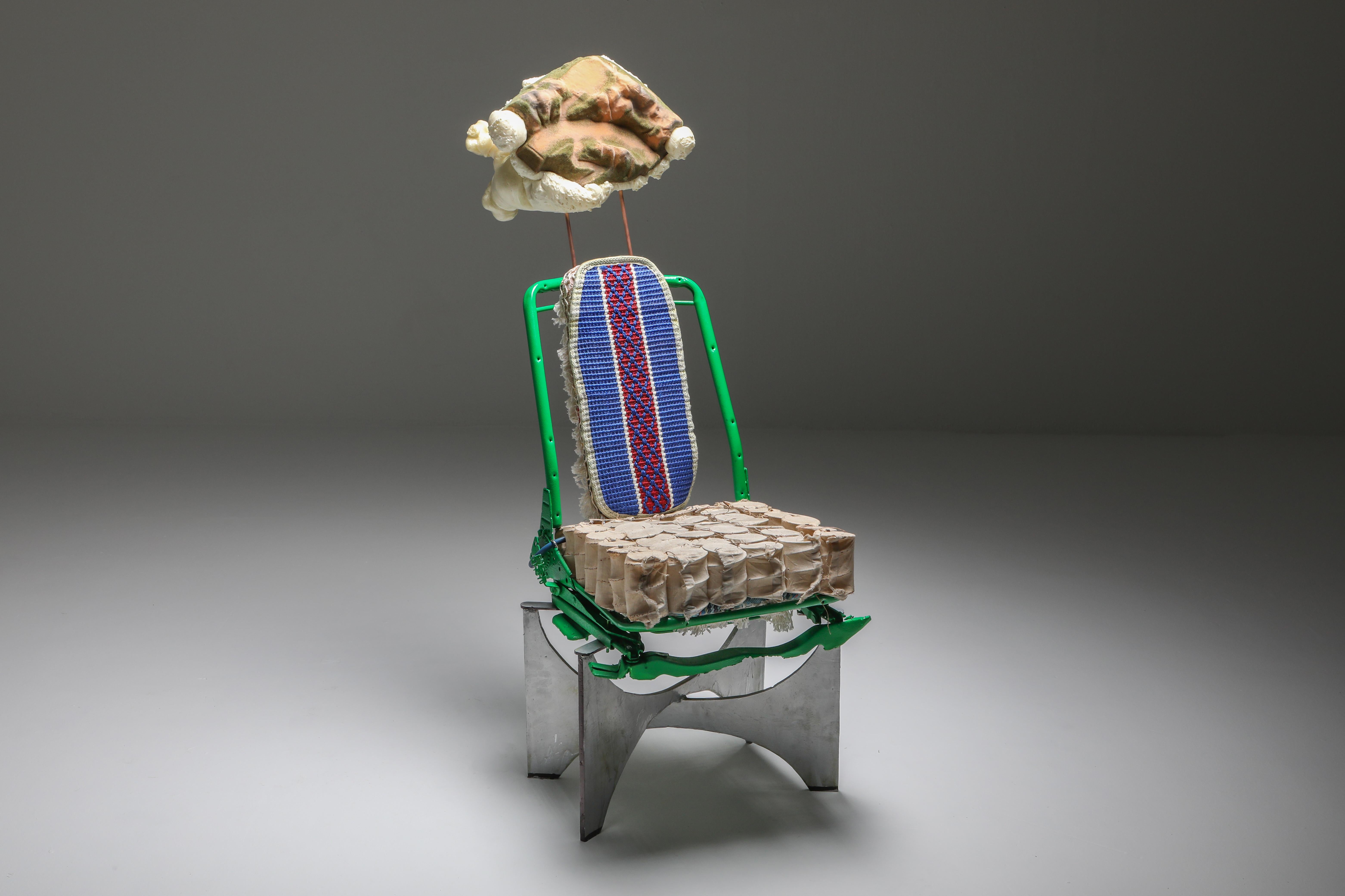 Belgian 'The King of Tiébélé' Assemblage Chair, with Backrest from Tiébélé, Lionel Jadot