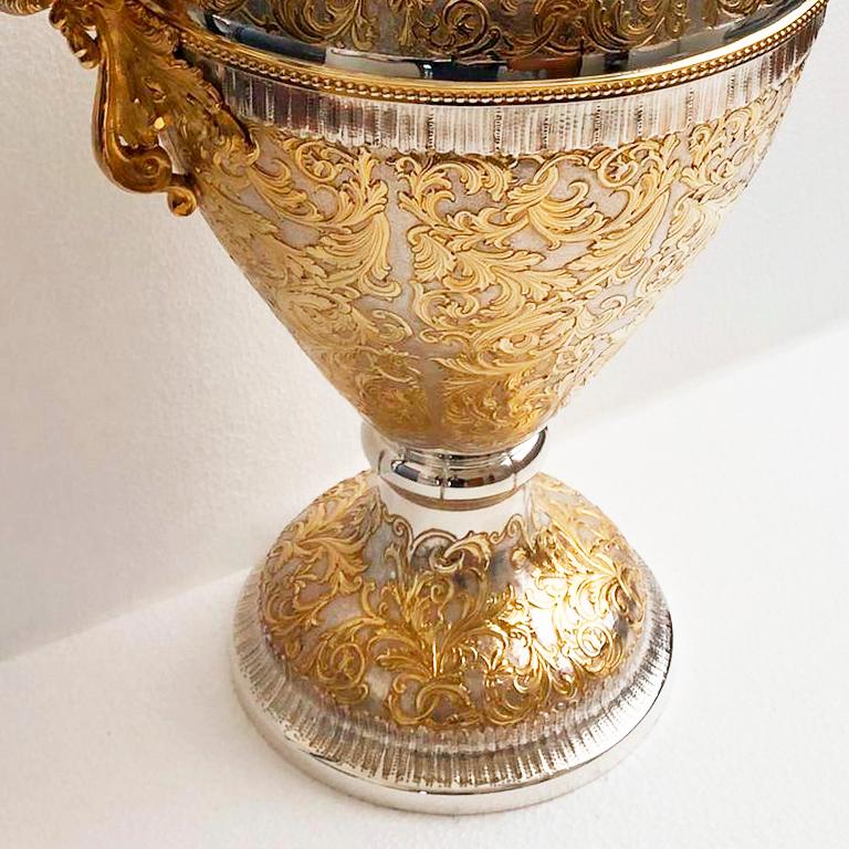 Italian King, Sterling Silver Partially Gilt Vase, Made in Italy For Sale