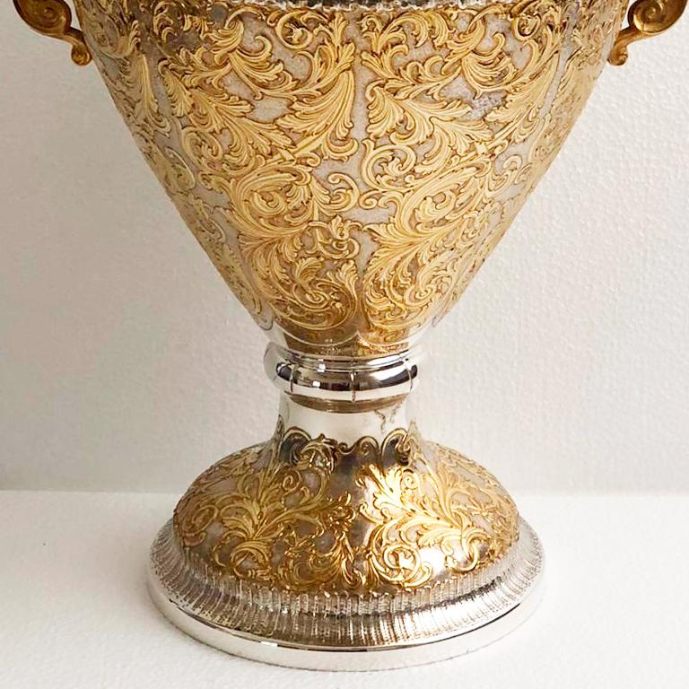 Hand-Crafted King, Sterling Silver Partially Gilt Vase, Made in Italy For Sale