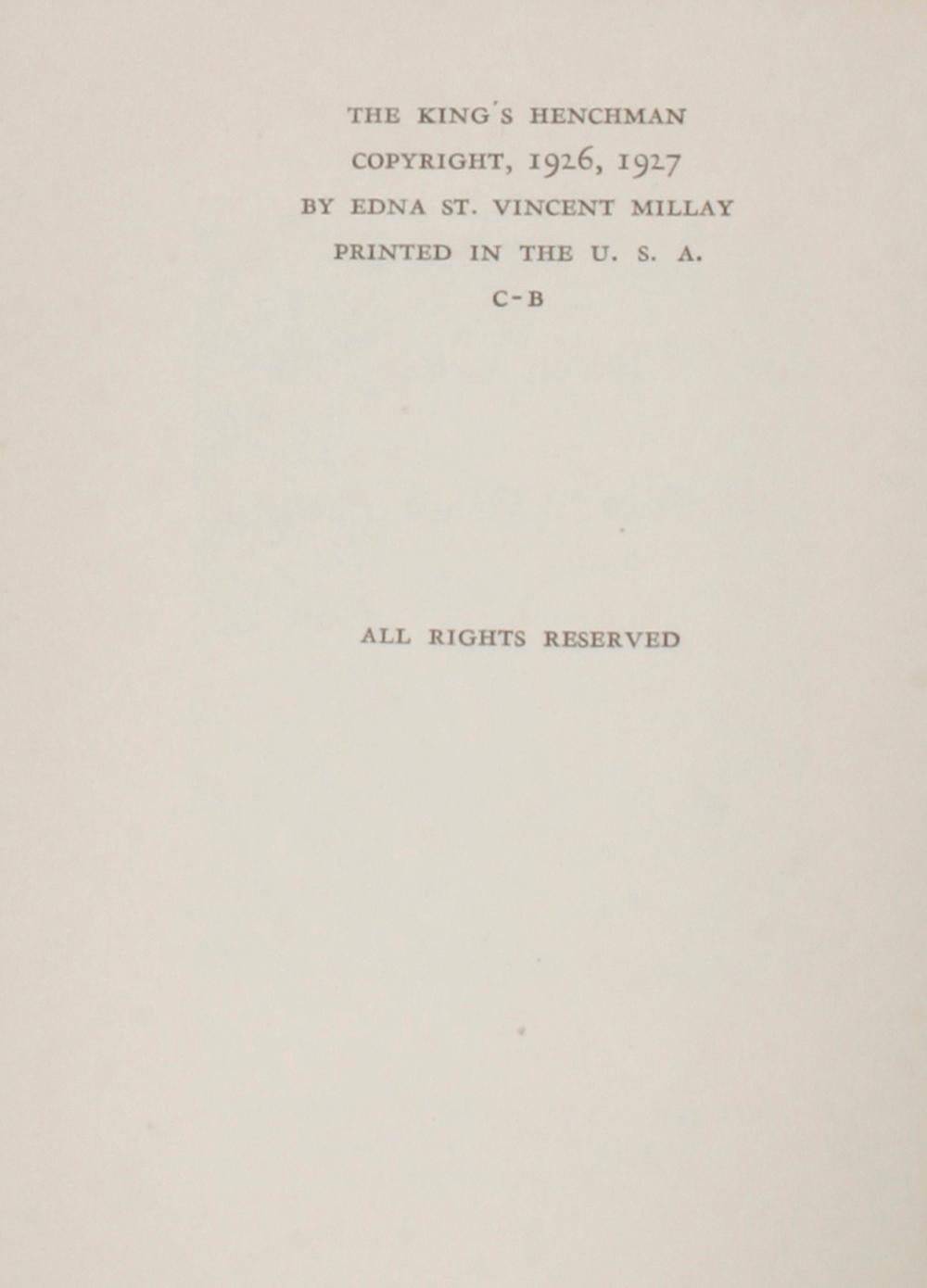 The King's Henchman by Edna St. Vincent Millay, A Play in Three Acts, 1st Ed In Good Condition In valatie, NY