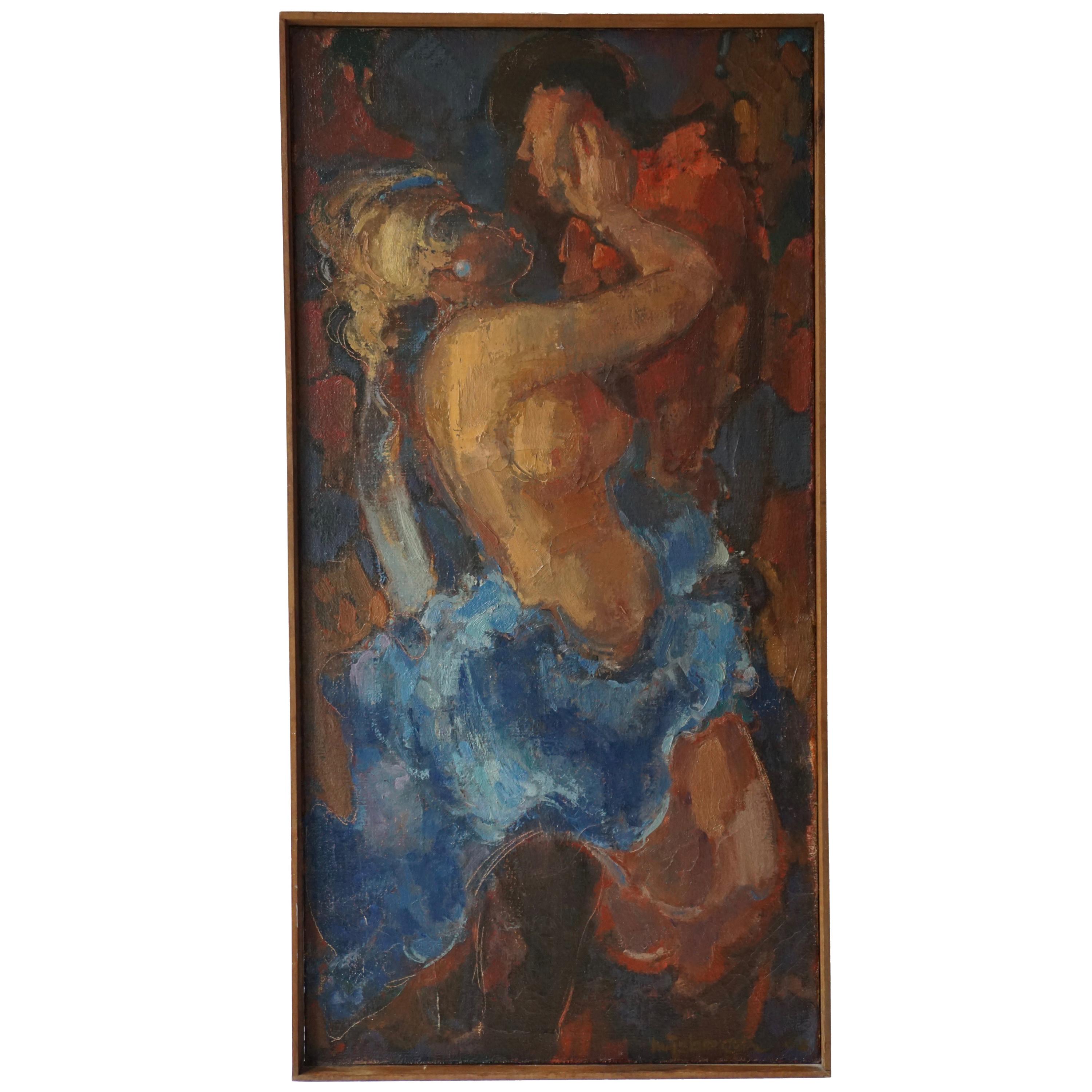 Peinture à l'huile sur toile « Kiss » de J Mijsbergen, 1968, Hollande en vente