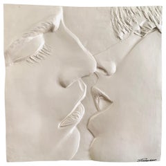 Retro The Kiss Original Signed Sculpture 3-D Wall Art Relief