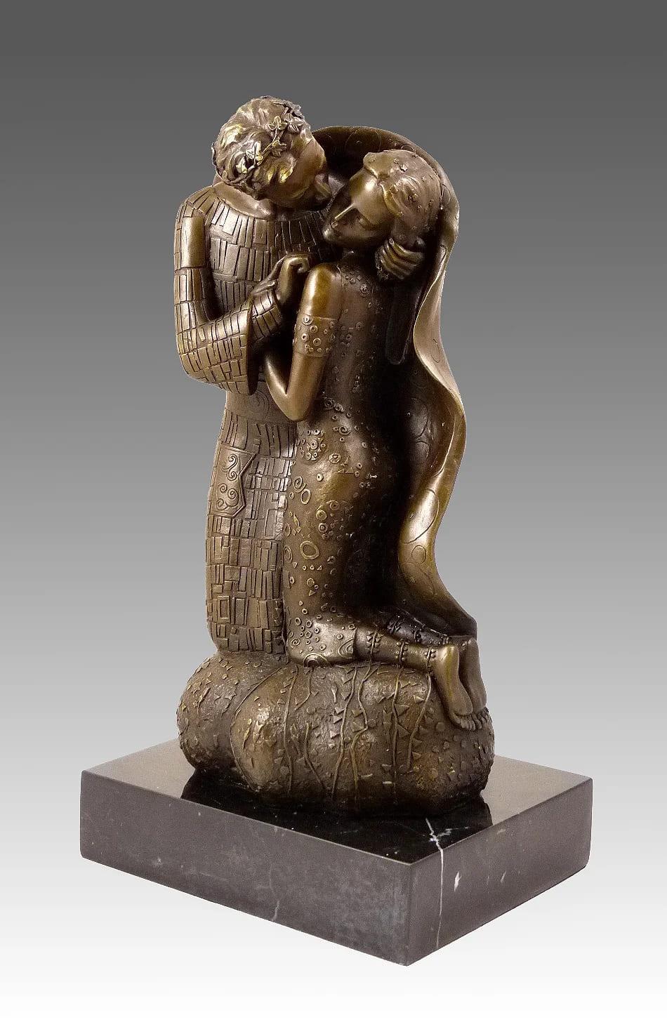 Modern The Kiss – Stunning Bronze Sculpture Inspired by Gustav Klimt For Sale