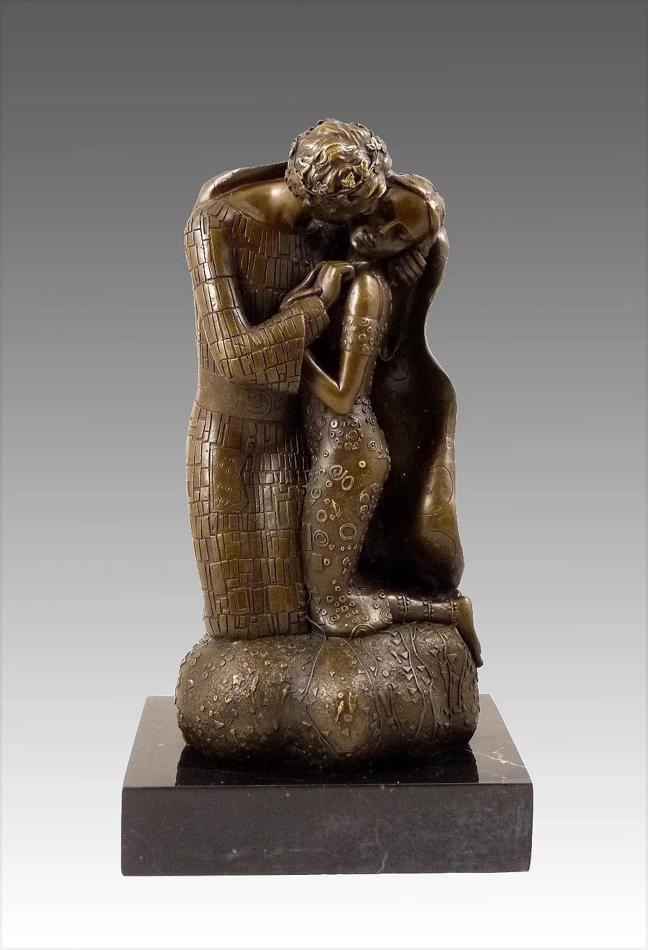 Polished The Kiss – Stunning Bronze Sculpture Inspired by Gustav Klimt For Sale