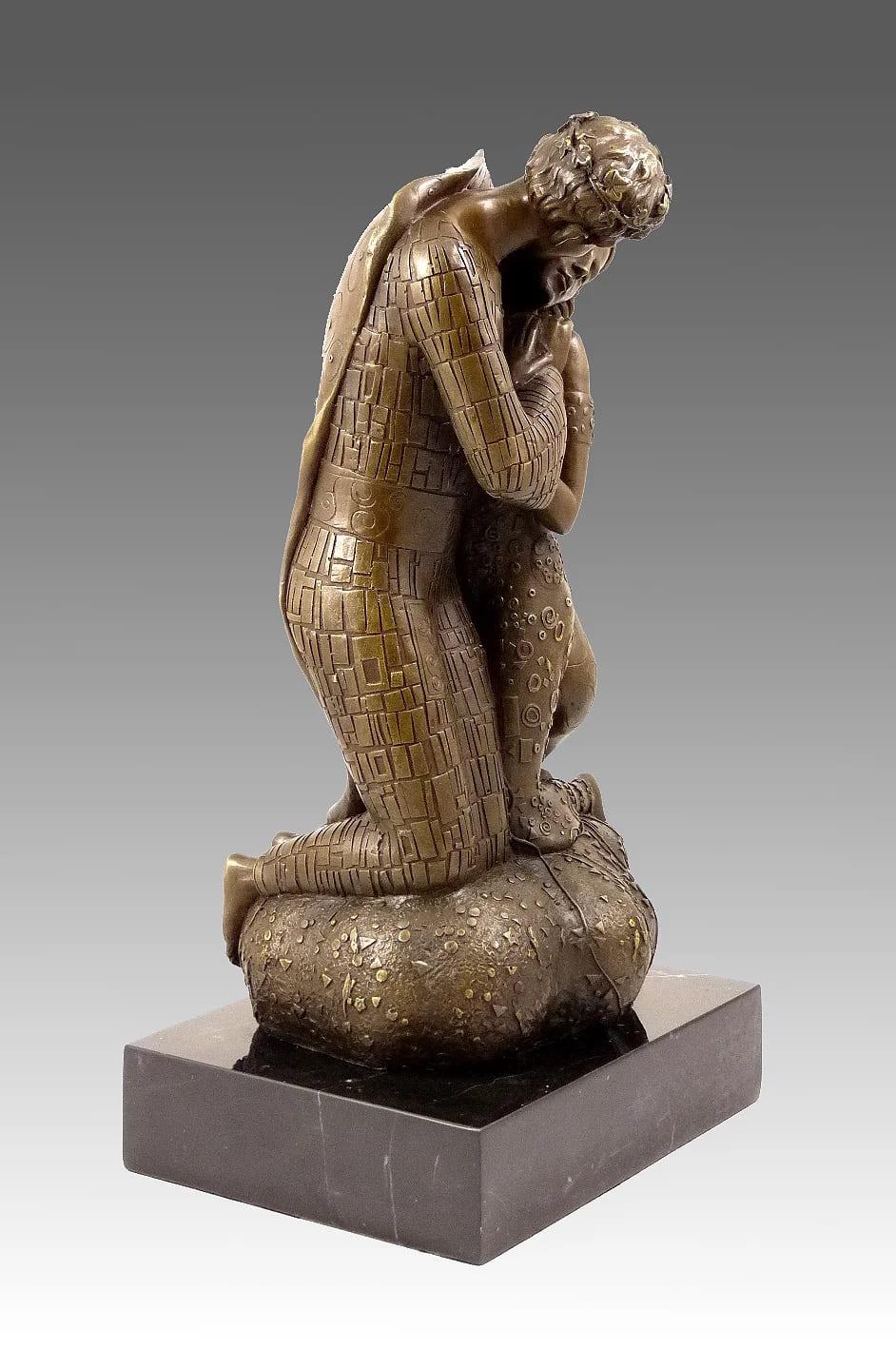 20th Century The Kiss – Stunning Bronze Sculpture Inspired by Gustav Klimt For Sale